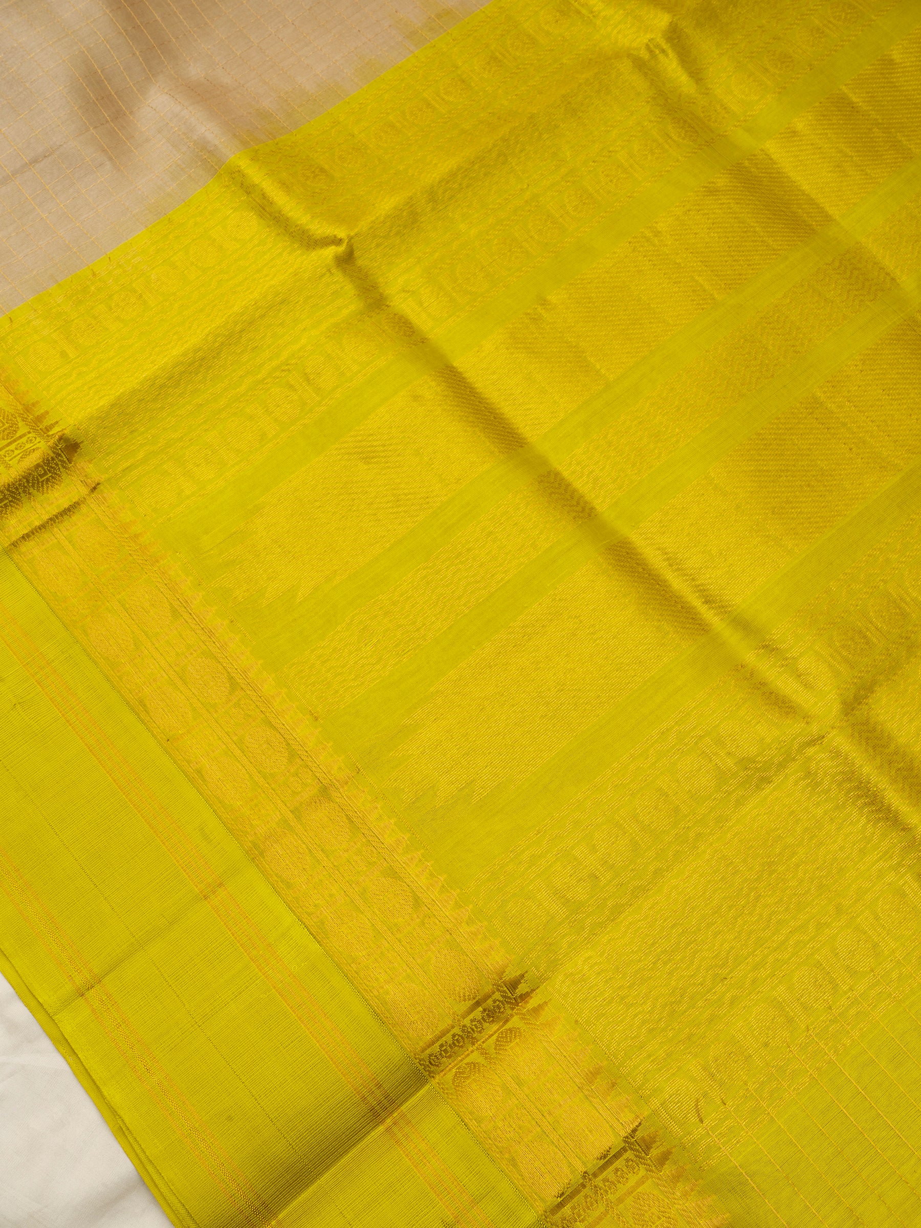 Creme and lemon green / Silk Cotton Saree CLSA10437