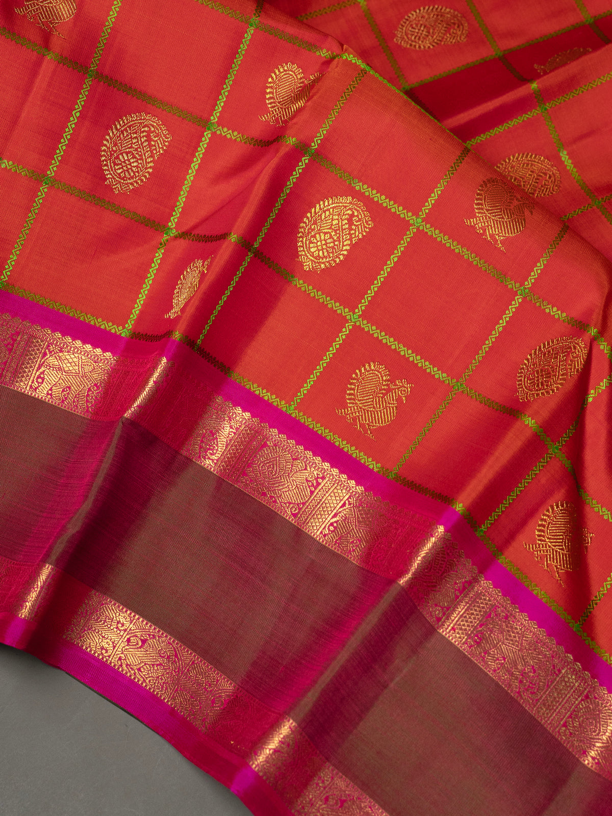 Orange kattam manga butta rettapet border/ Kanjipuram Silk Saree CLSA11682