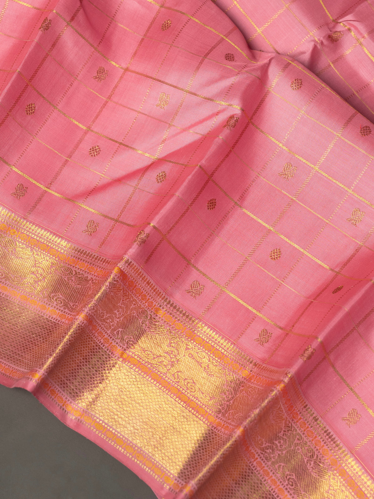 Peachish pink kattam butta / Kanjipuram Silk Saree CLSA10827