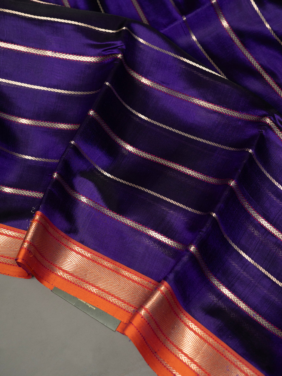 Master piece Deep purple zari stripes and orange small border special pallu / Chanderi silk Saree CLSA10884