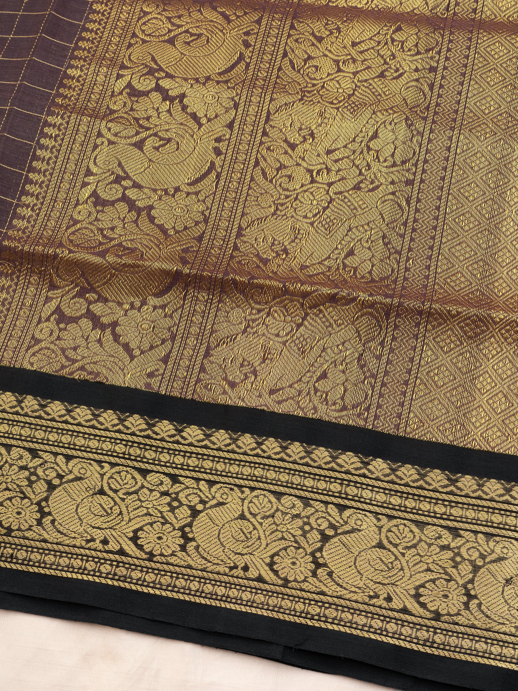 Chikoo and black kattam butta / Silk Cotton Saree CLSA10897