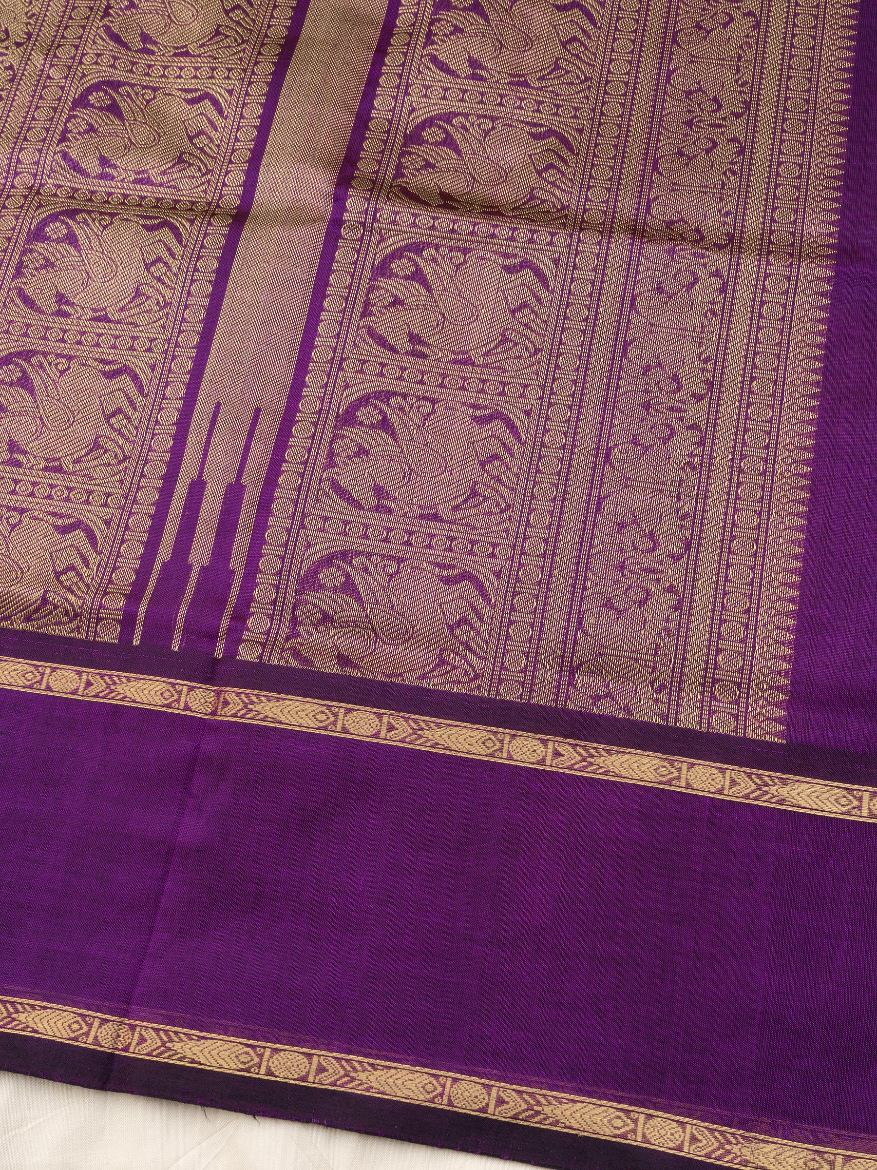 Chettinad kattam purple and mustard rettapet border/ Silk Cotton Saree CLSA10899
