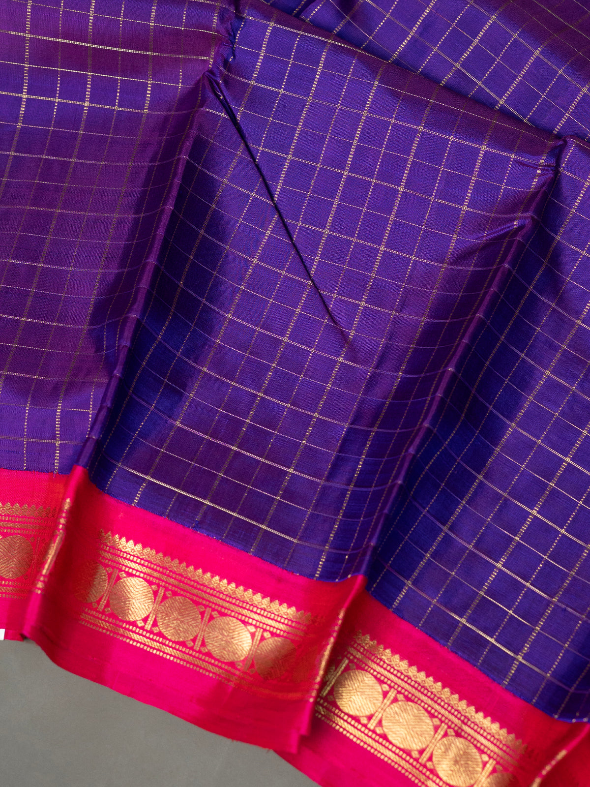 Purple shot violet zari kattam kai korvai rudraksha border/ Kanjipuram Silk Saree CLSA108