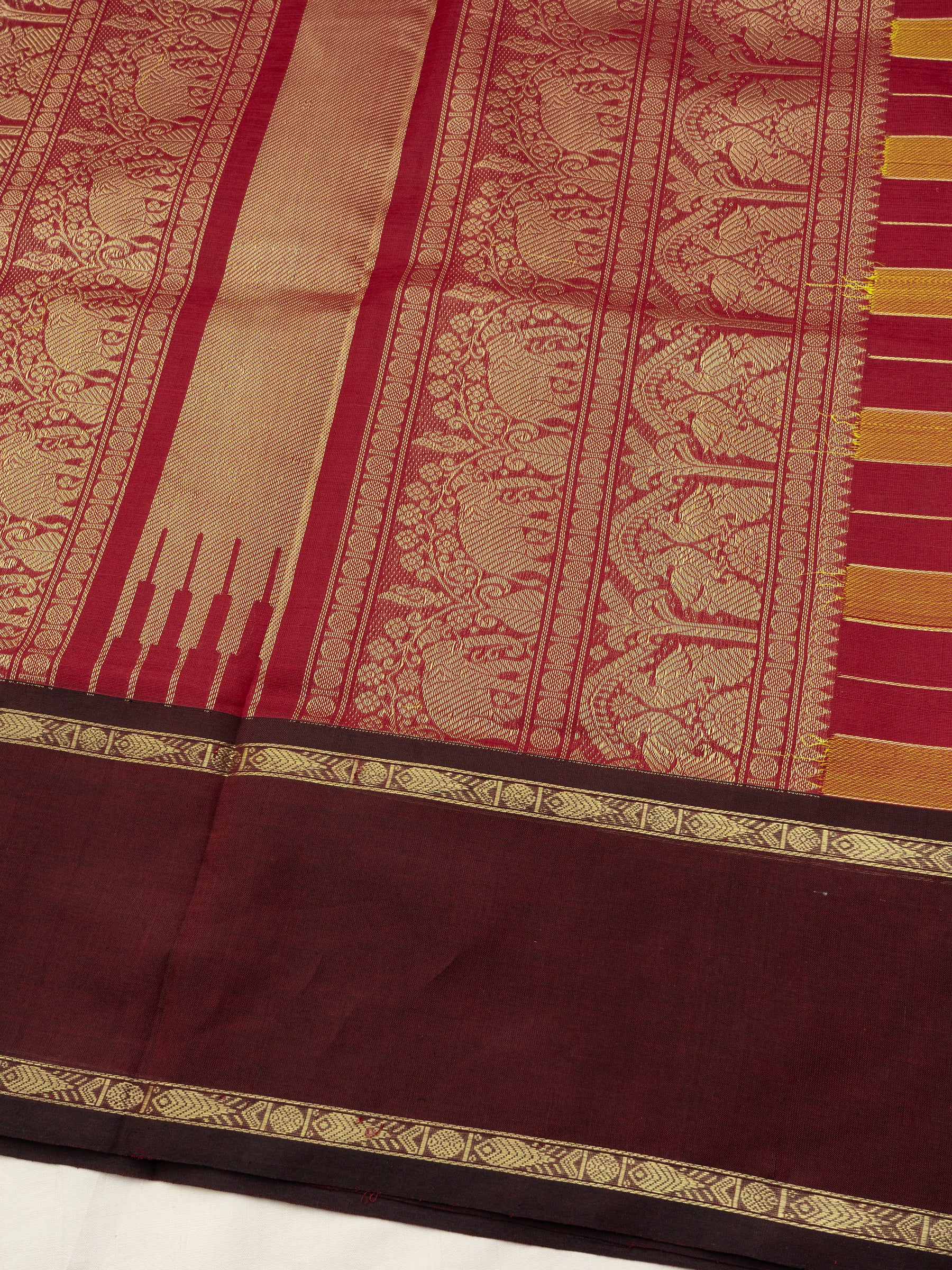 Chettinad kattam mustard and red rettapet border/ Silk Cotton Saree CLSA10900