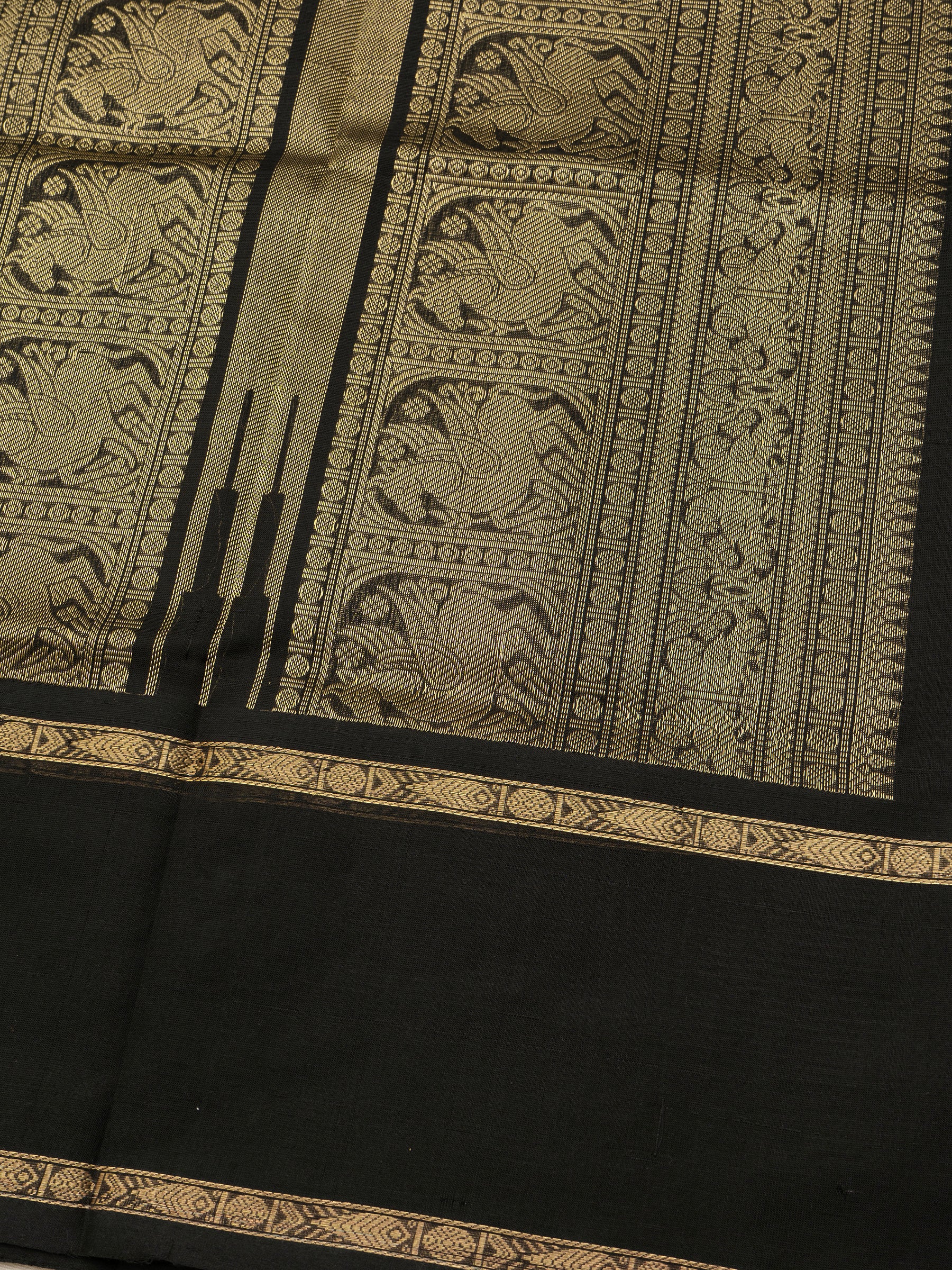 Chettinad kattam black and green rettapet border/ Silk Cotton Saree CLSA10901