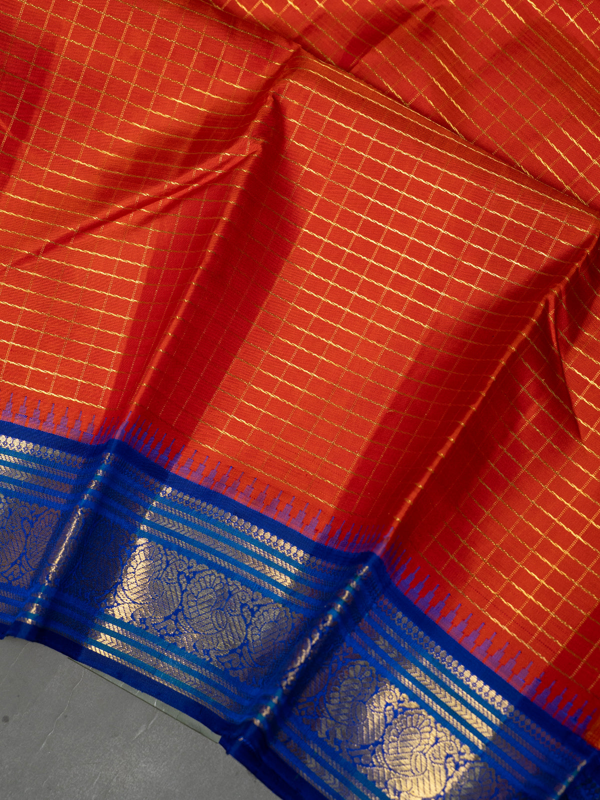 Orange Zari Kattam Korvai Pure Kanjipuram Silk Saree CLSA11283