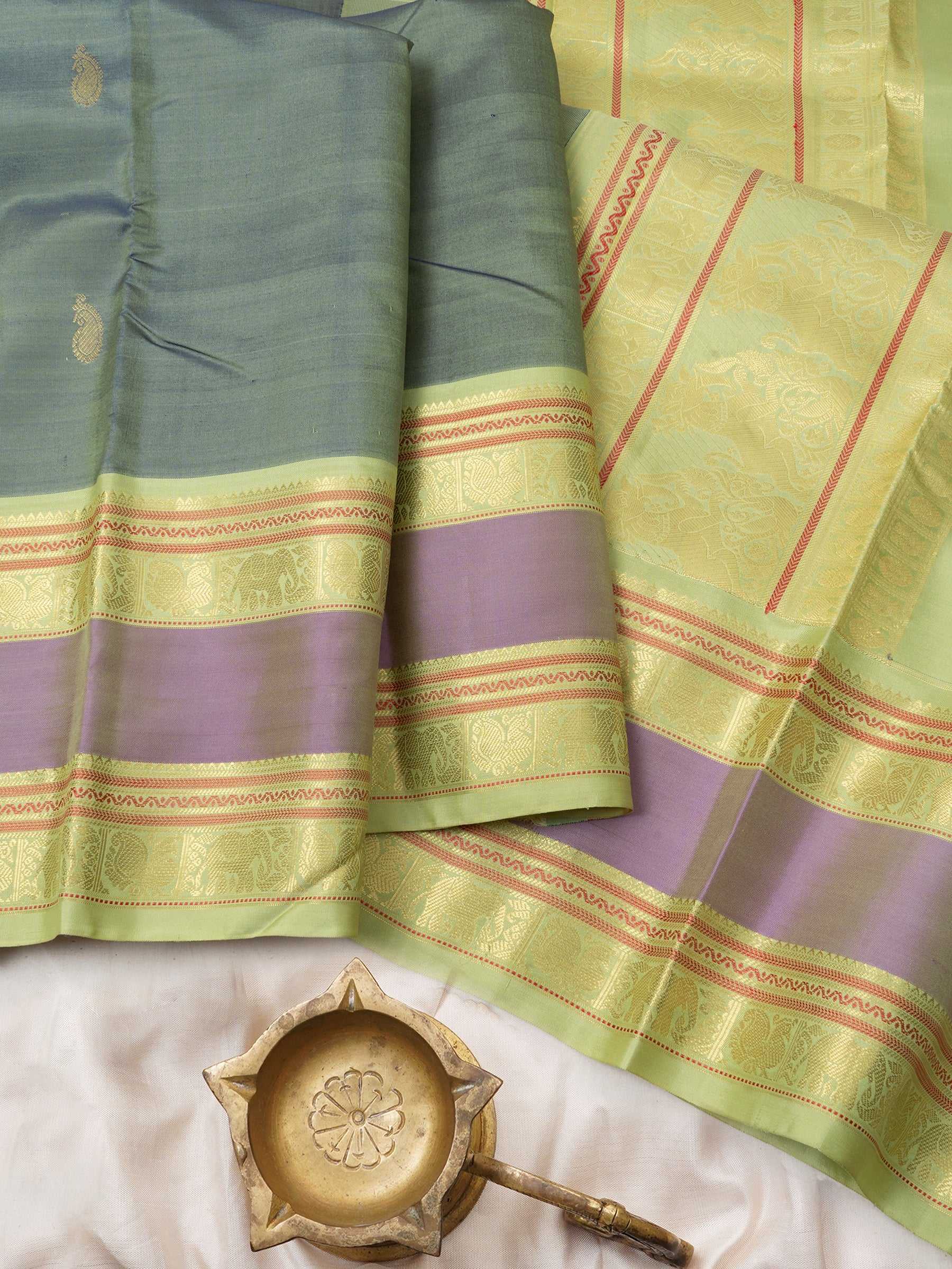 Grey shot lemon yellow /special edition kanjipuram silk CLSA