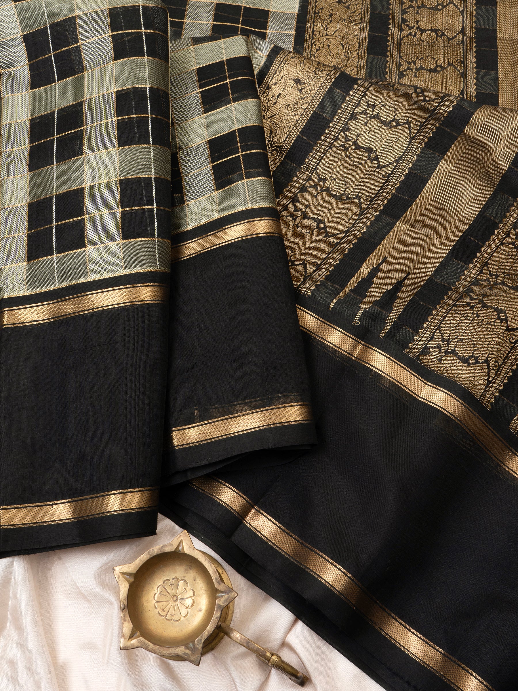 Black Chettinad kattam/ Silk Cotton Saree CLSA5742