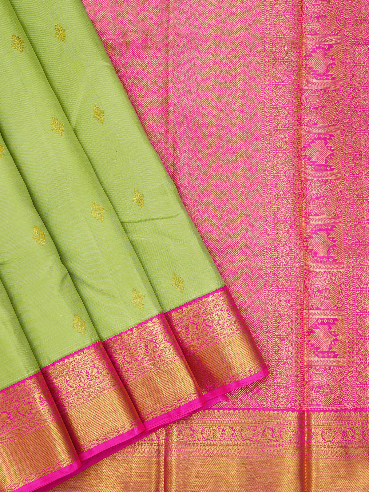 Light green and pink kai korvai/ Arani Silk Saree CLSA2587