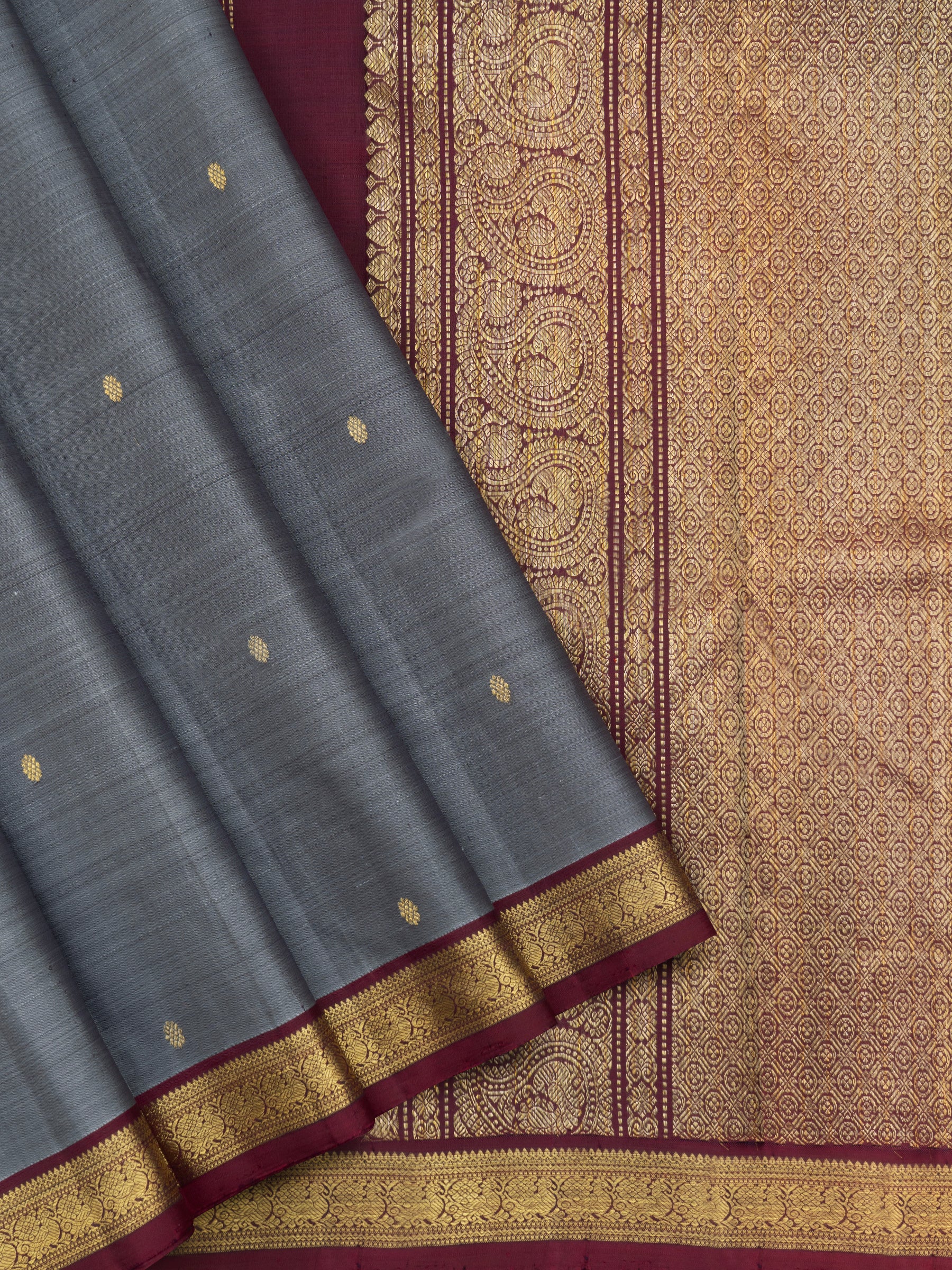 Grey and Araku small border/ Kanjipuram Silk Saree CLSA