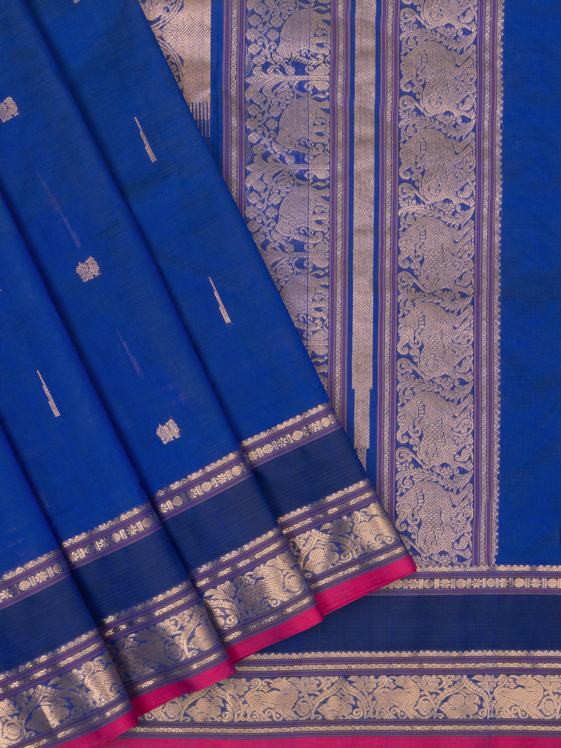 Royal blue centre corner butta pallu / Silk Cotton Saree CLSA6618