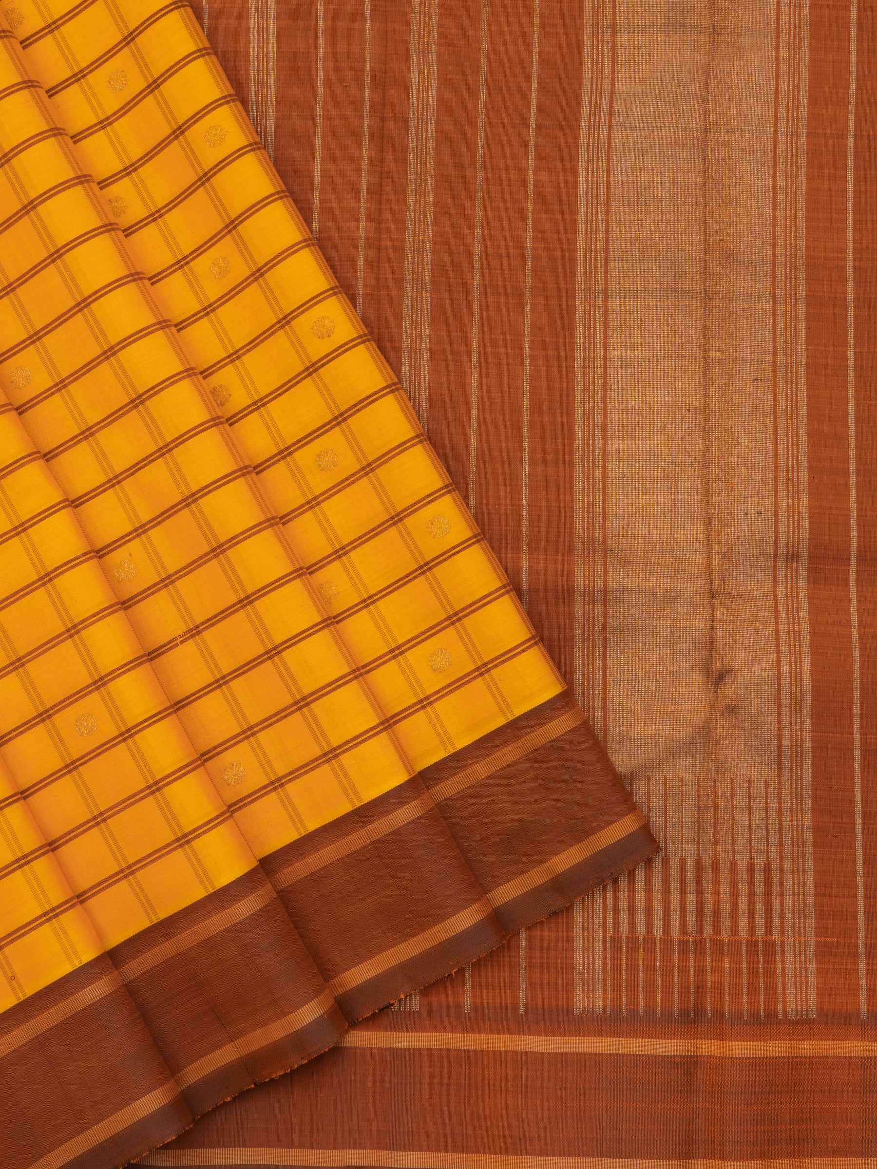 Yellow and rustic kattam /Kanjipuram Silk Saree CLSA348