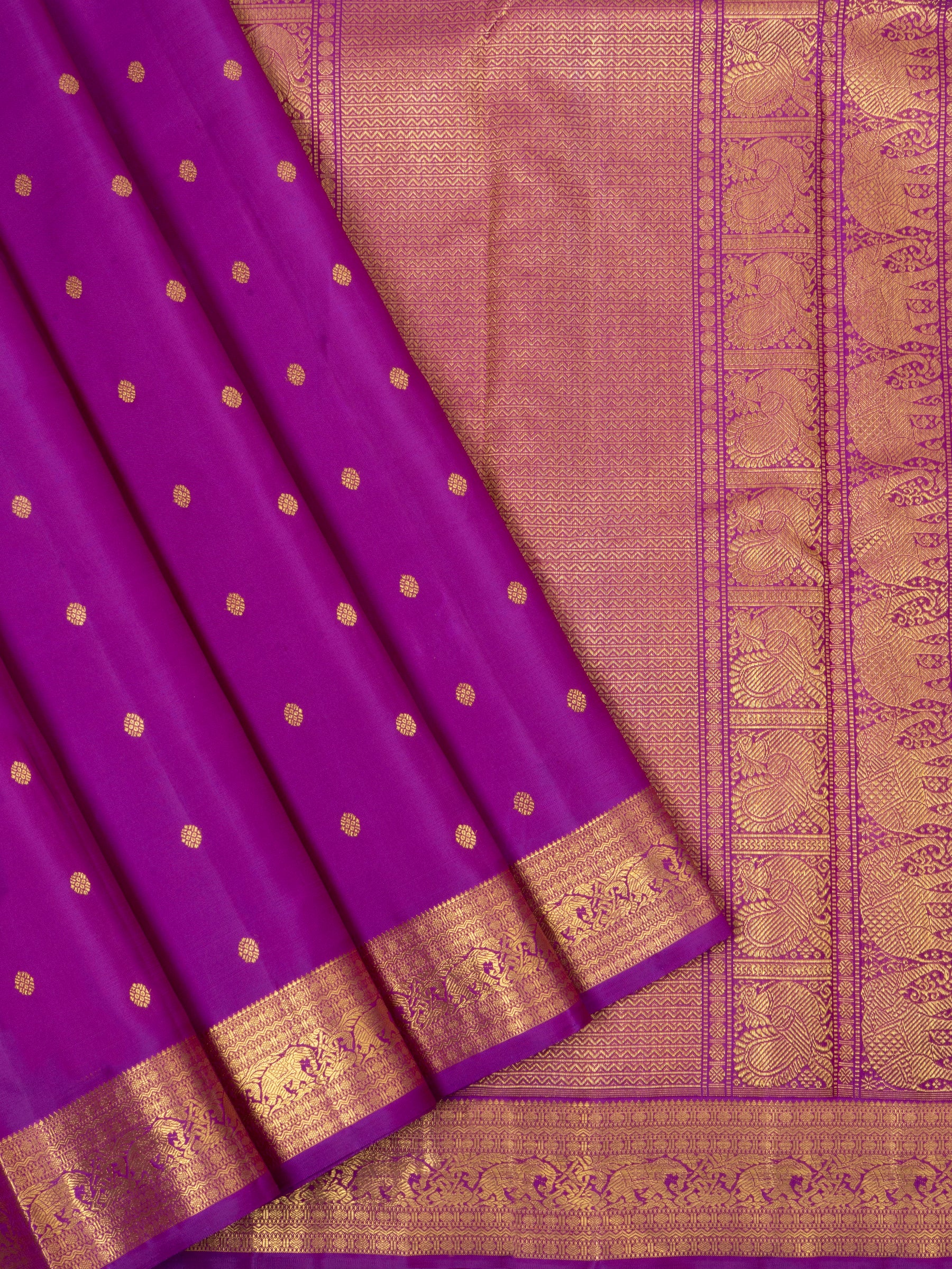 Magenta pink geeti border/Kanjipuram silk Saree