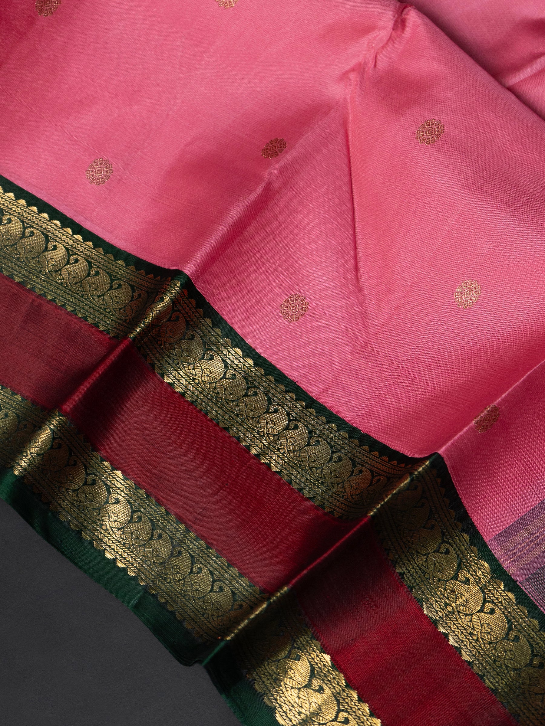 Pink and green rettapet border/ Kanjipuram Silk Saree CLSA