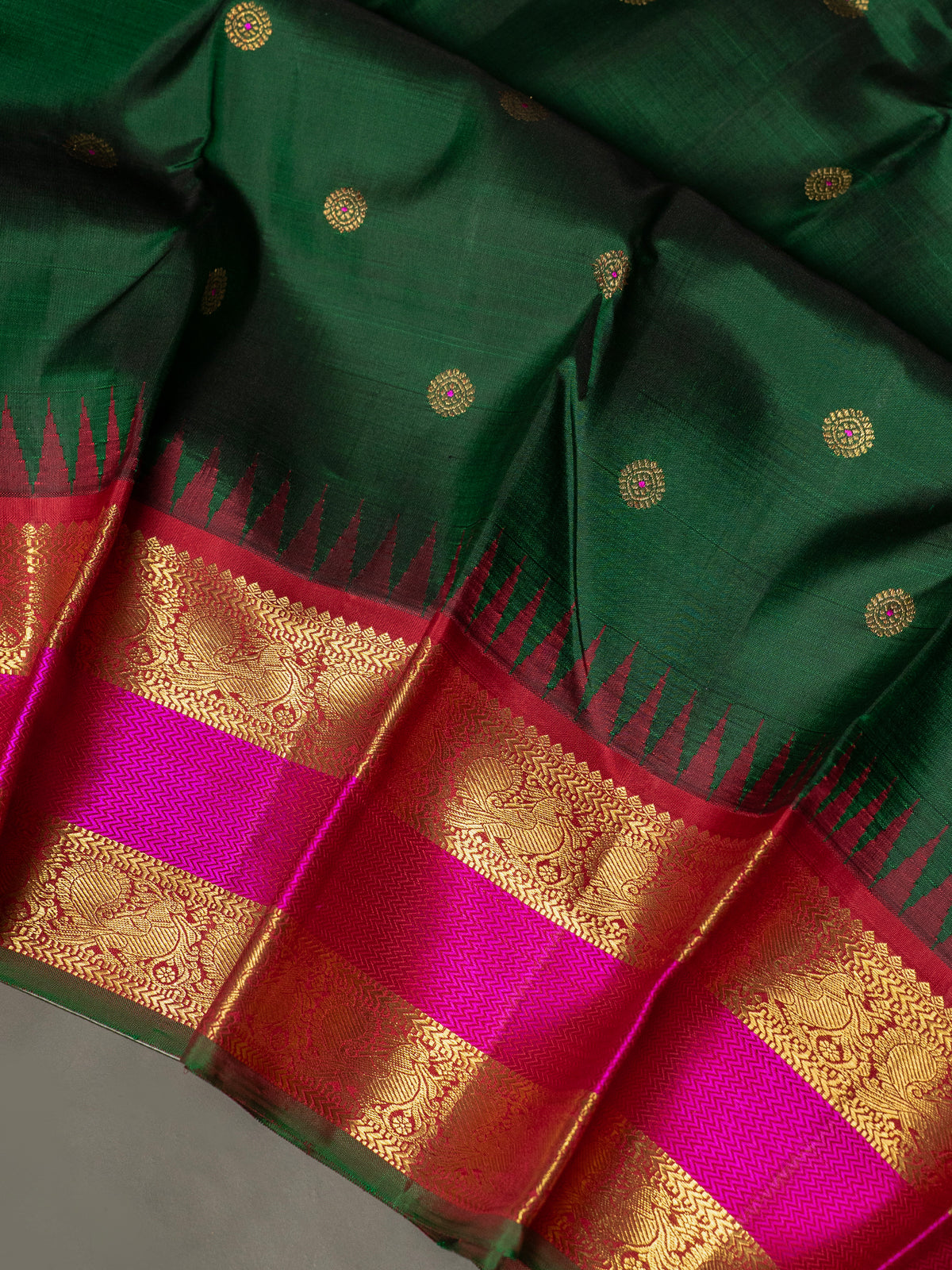 Dark green retta pet Korvai / Kanjipuram Silk Saree CLSA