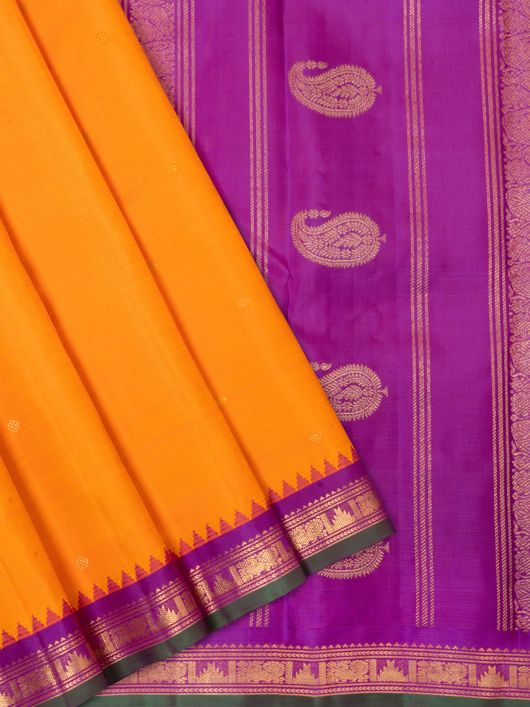 Mambazham manjal and purple small border kai korvai/ Kanjipuram Silk Saree CLSA4790