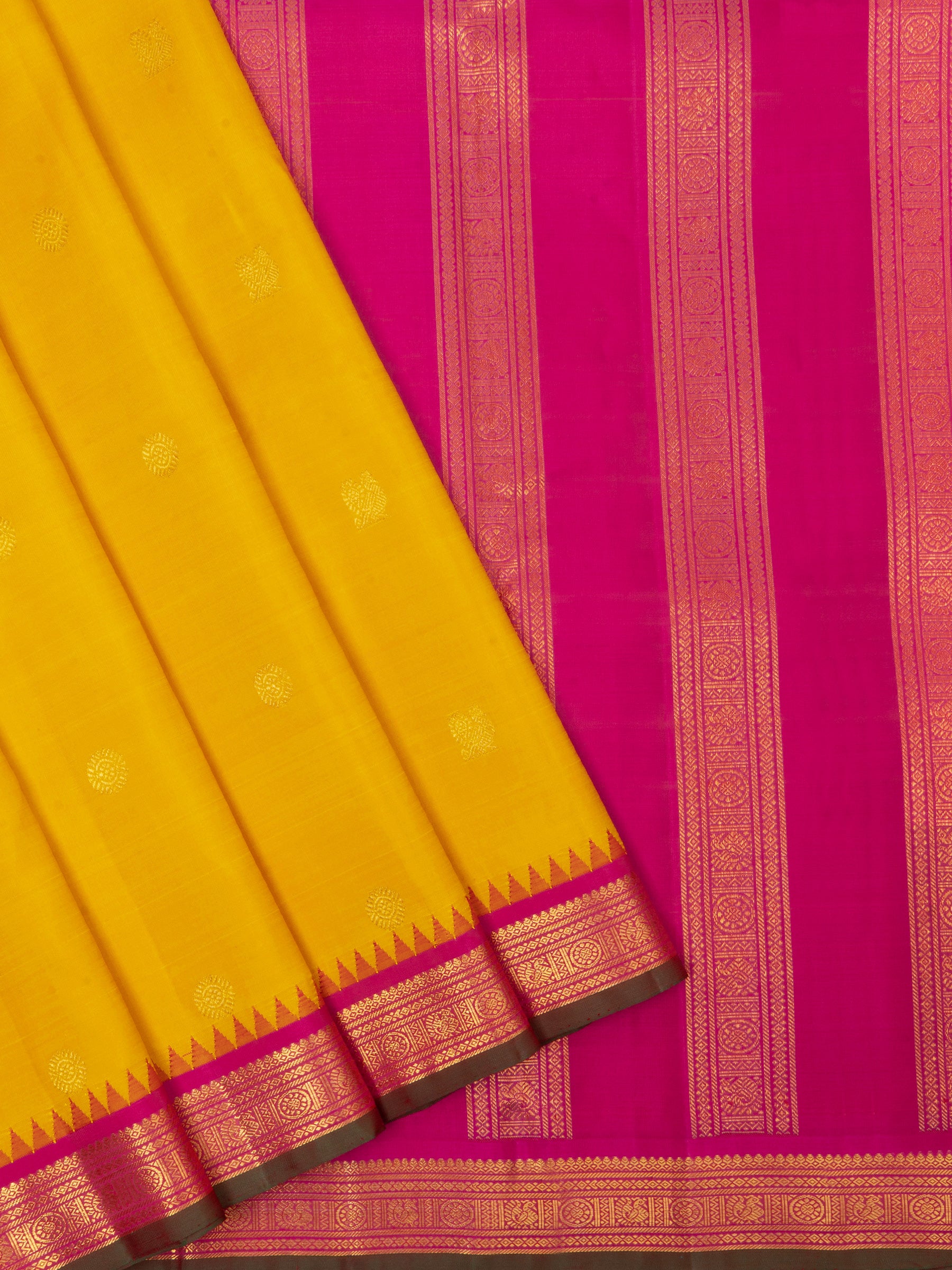 Manjal and pink small border kai korvai/ Kanjipuram Silk Saree CLSA4975