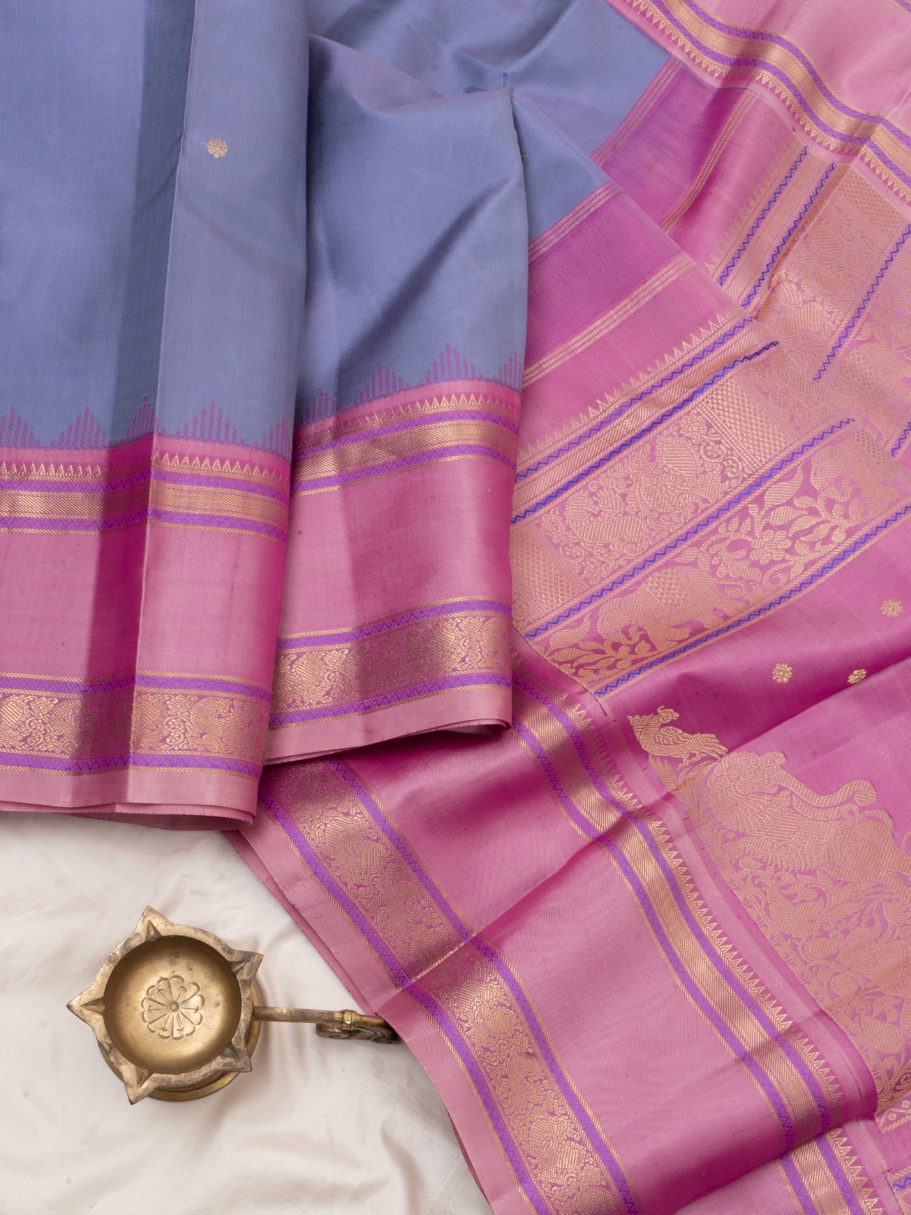 Grey and pink rettapet border/ special edition kanjipuram silk CLSA5161