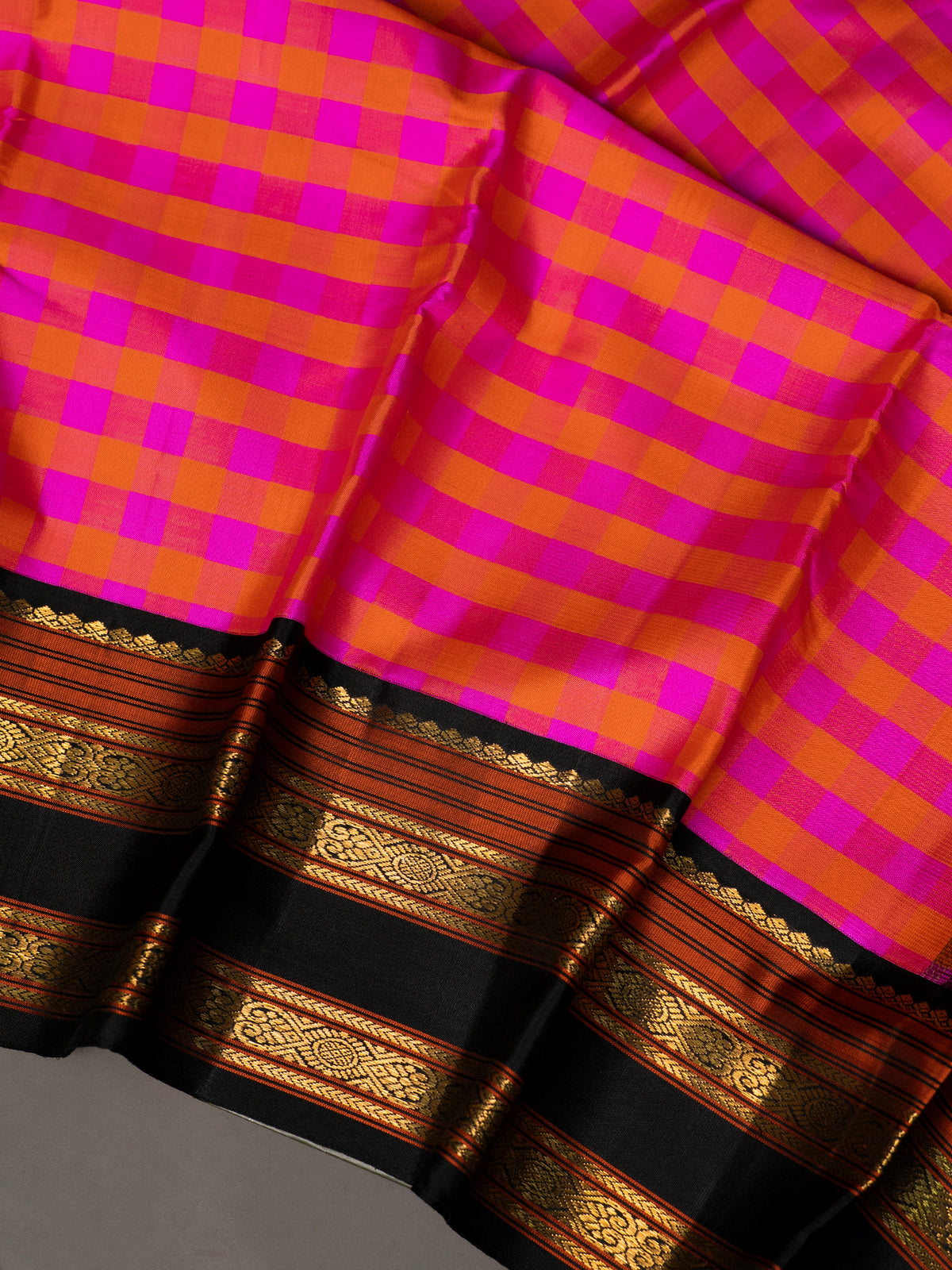 Pink yellow Kattam Korvai / Kanjipuram Silk Saree CLSA