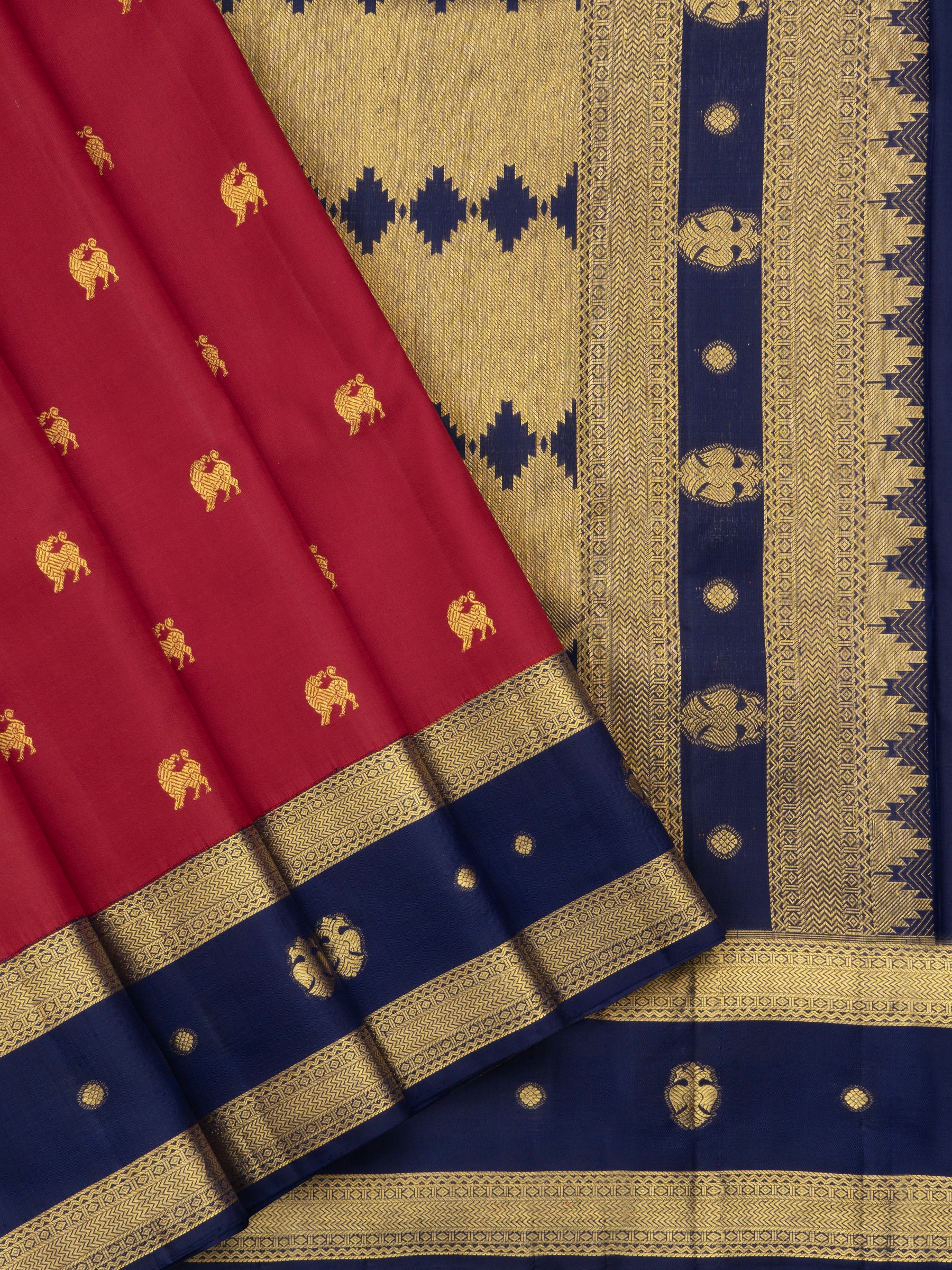 Deep red and blue rettapet border butta / Arani Silk Saree CLSA5581