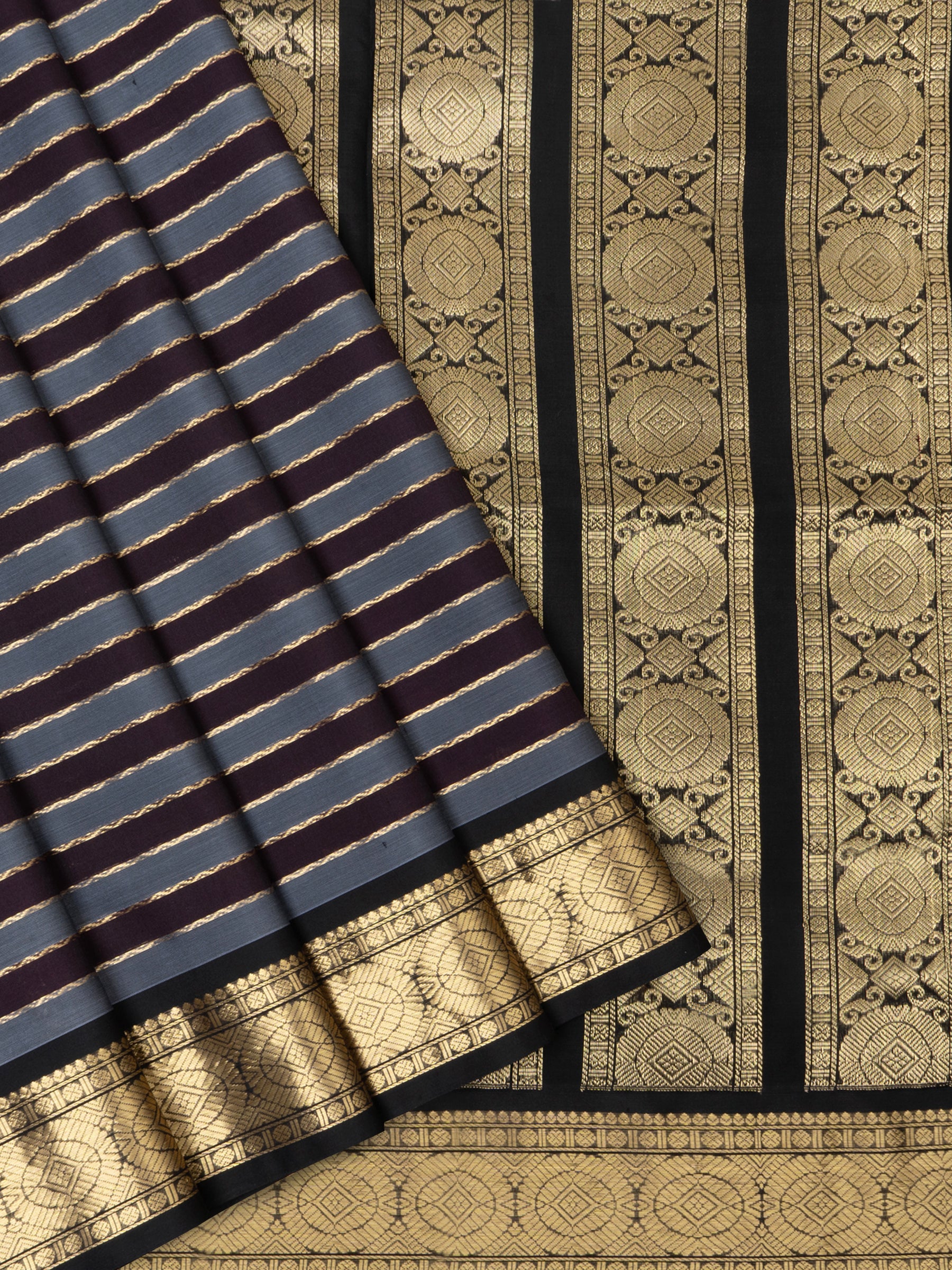 Veldhari grey and brown / Silk Cotton Saree CLSA