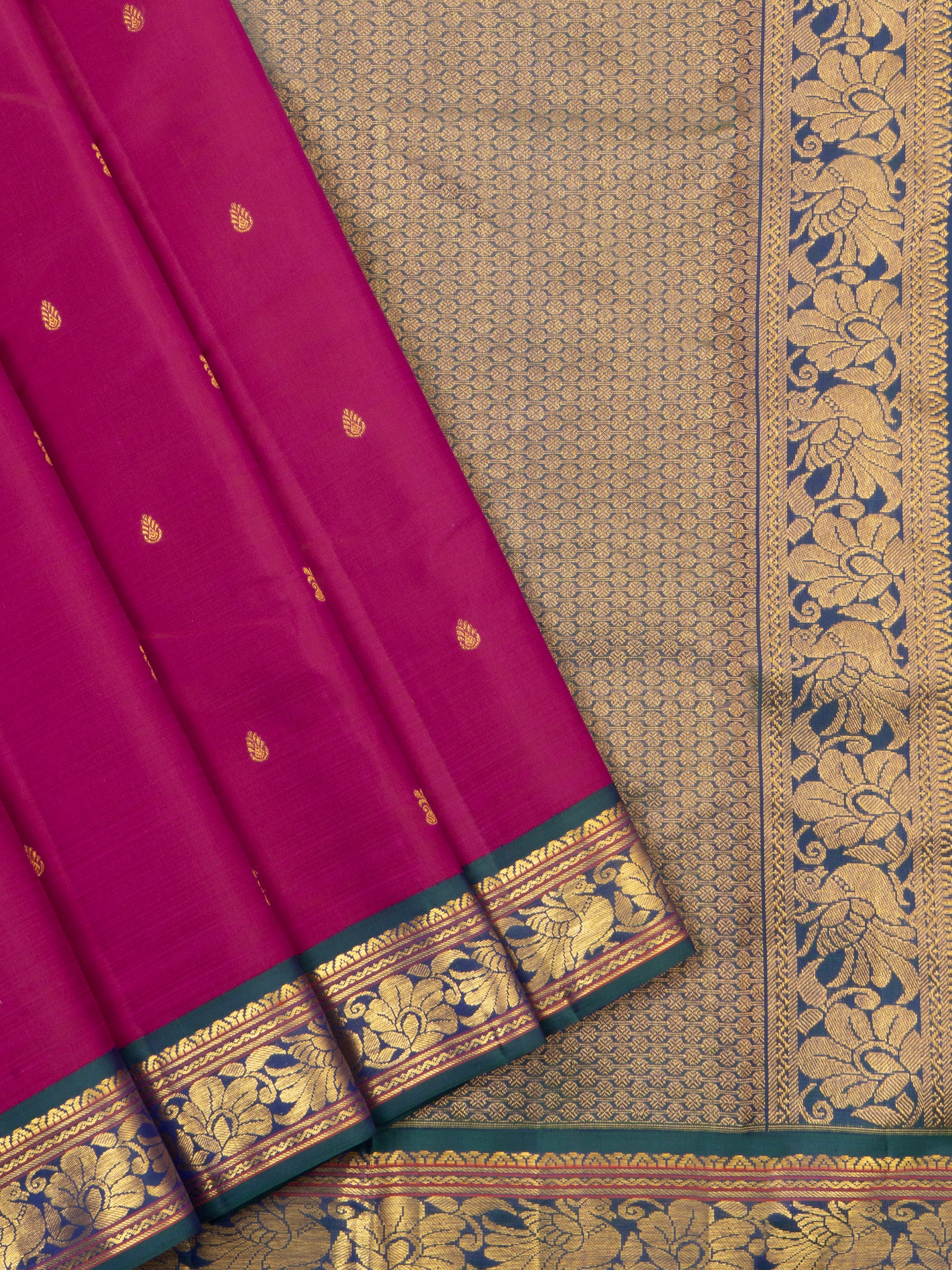 Vintage pink and teal blue kai korvai/Arani Silk Saree CLSA6142