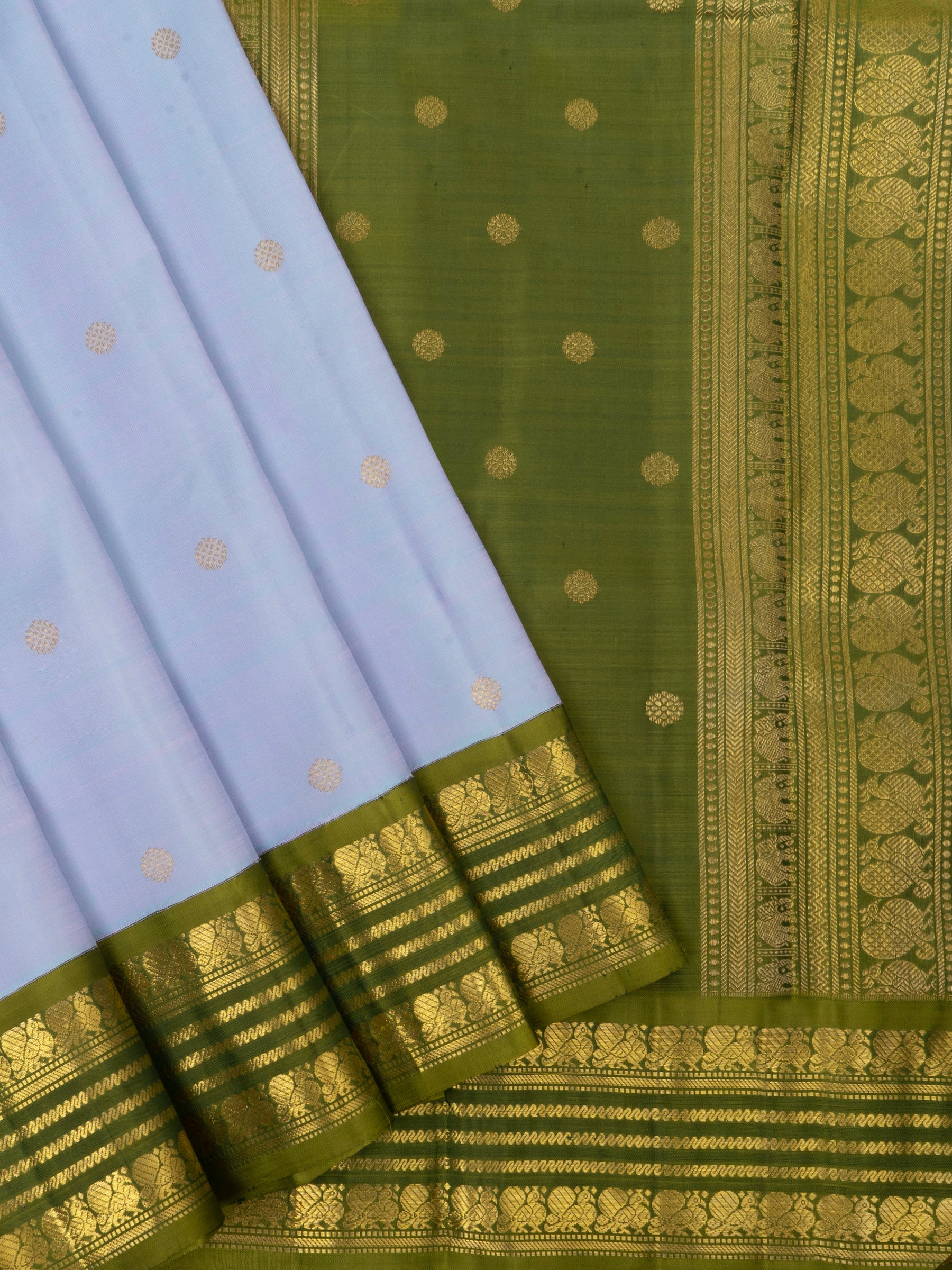 Unusual korvai - pastel blue  and green / Kanjipuram Saree CLSA6325