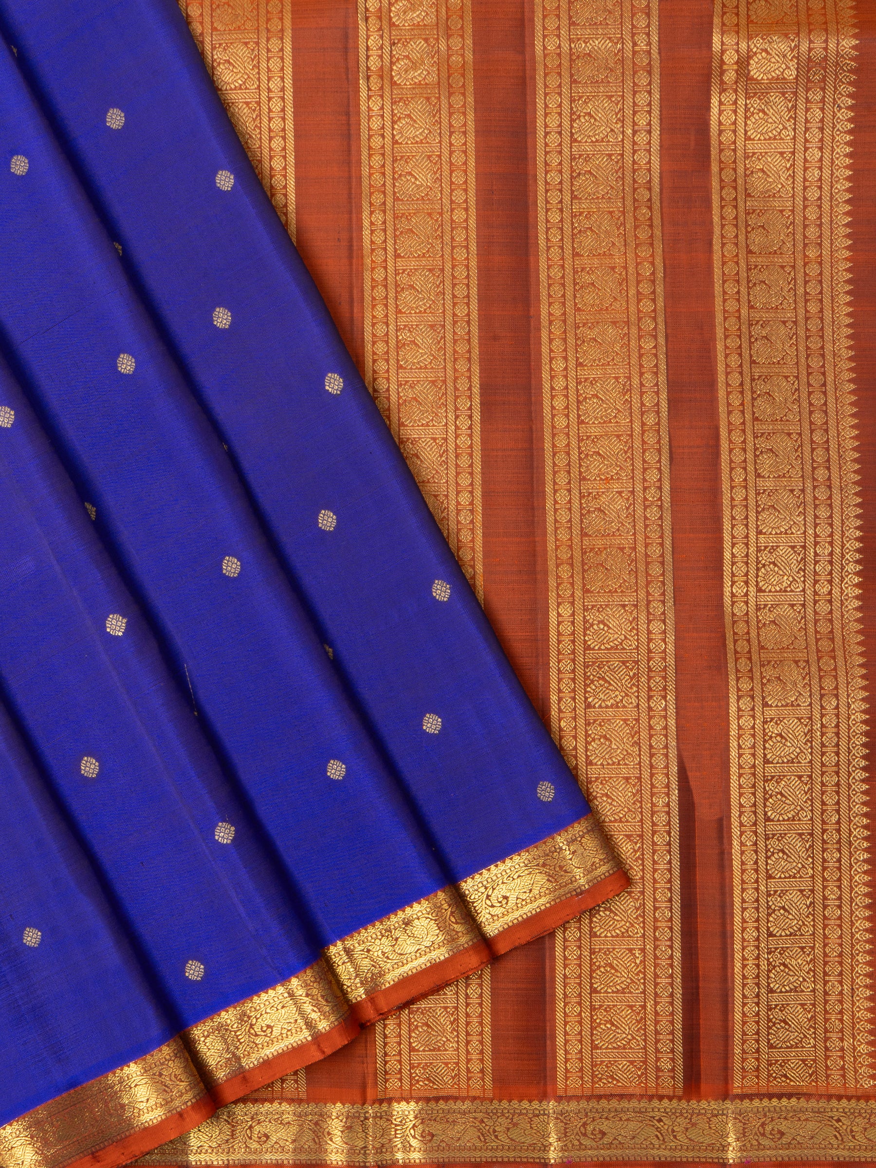 Ms blue and rust small border/Kanjivaram Silk Saree CLSA6345