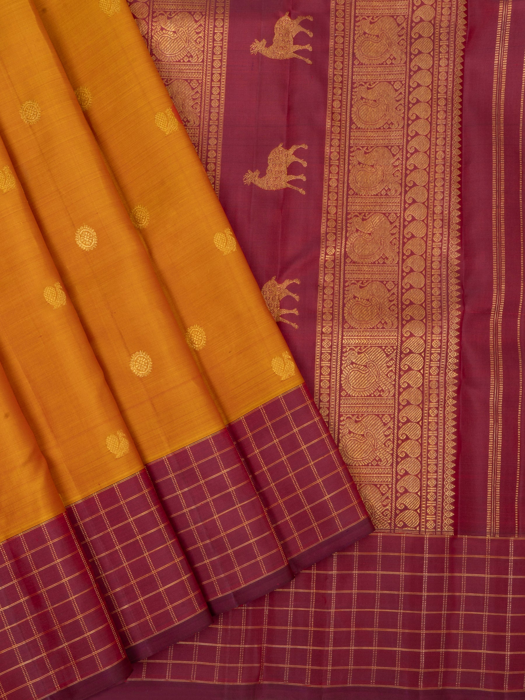 Rustic orange and red border kattam / Kanjipuram Saree CLSA6363