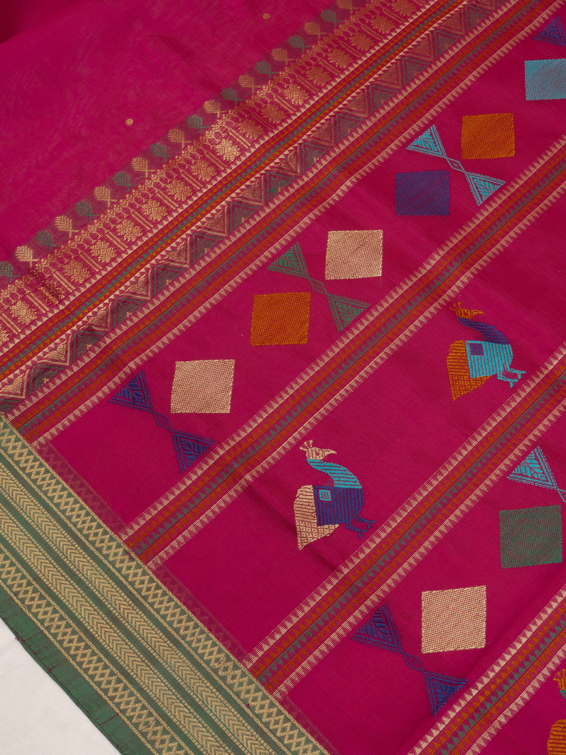 Pink and green odissa style pallu/  Silk Cotton Saree CLSA6580