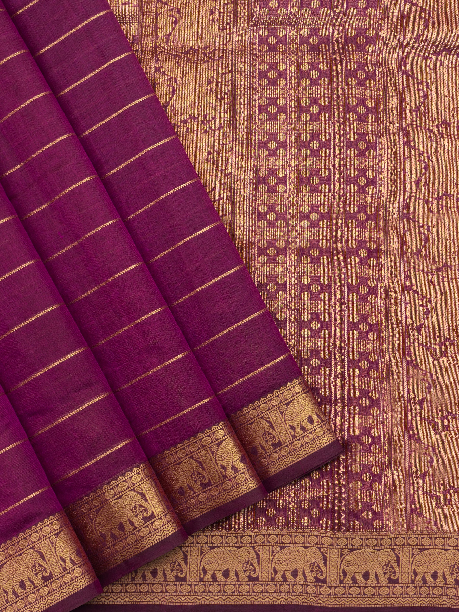Pinkish magenta veldhari / Silk Cotton Saree CLSA6590