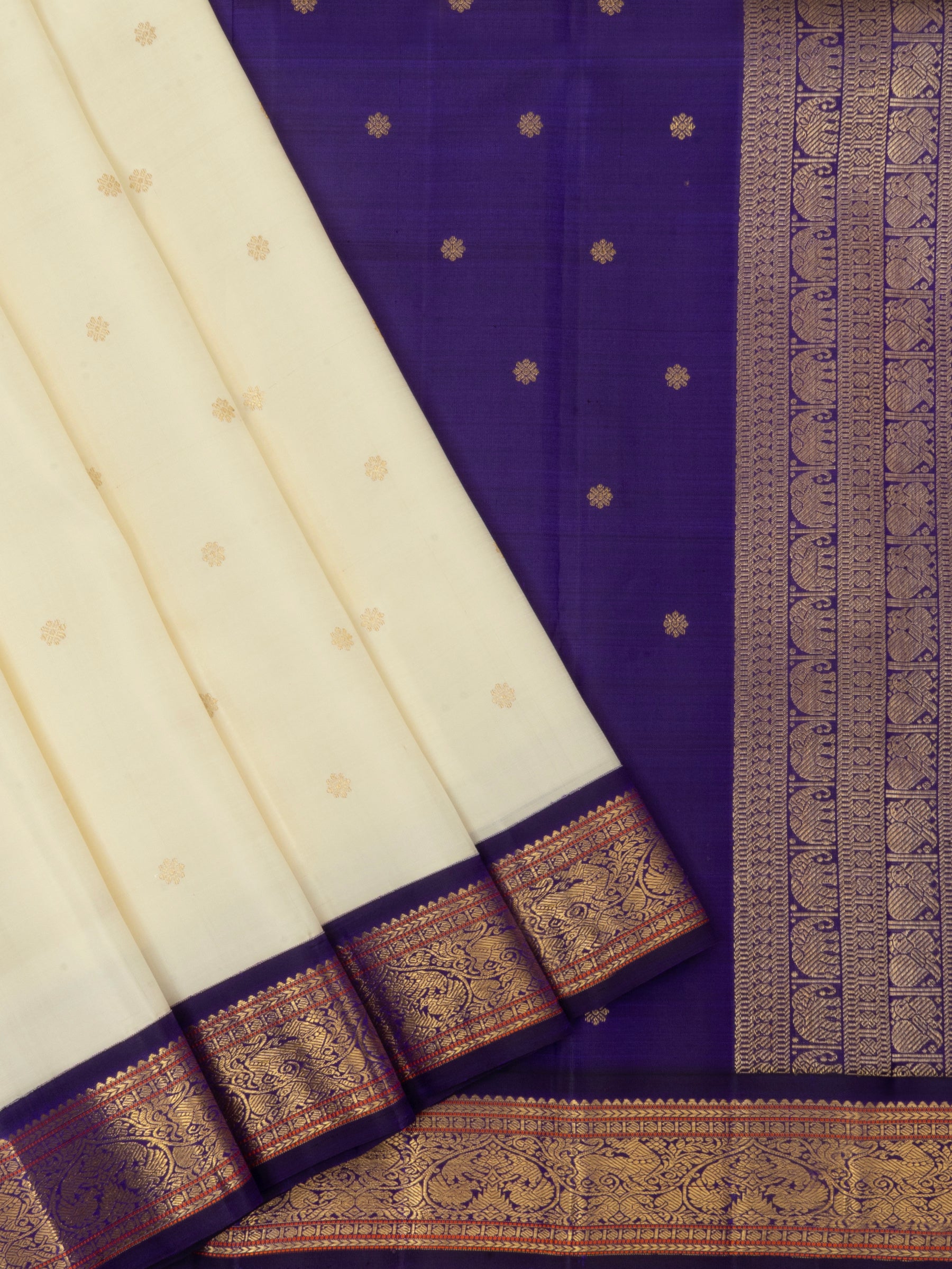 Off white purple border Korvai / Kanjipuram silk Saree CLSA7063