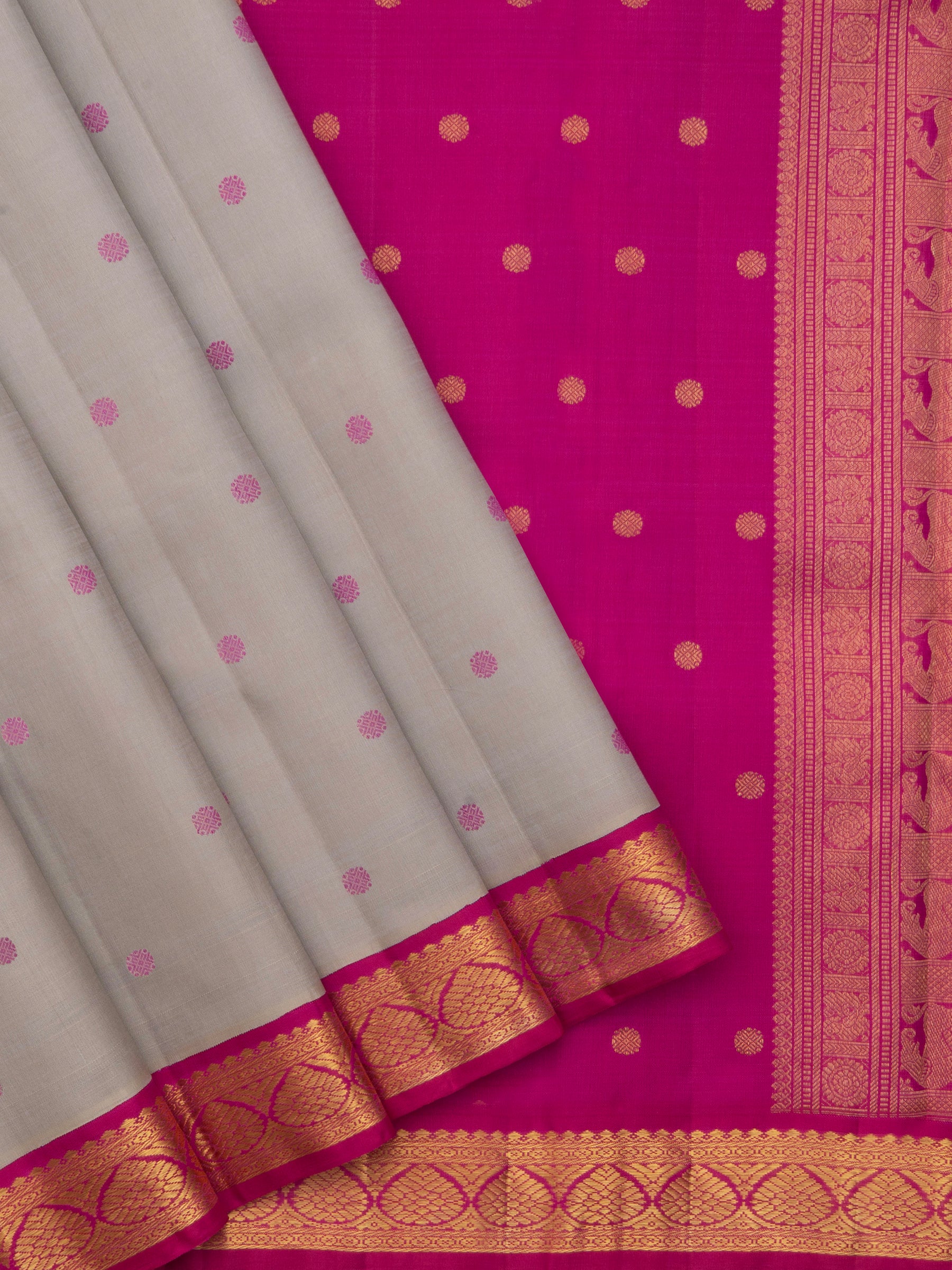 Grey and pink kai korvai/ Kanjipuram Silk Saree CLSA7157