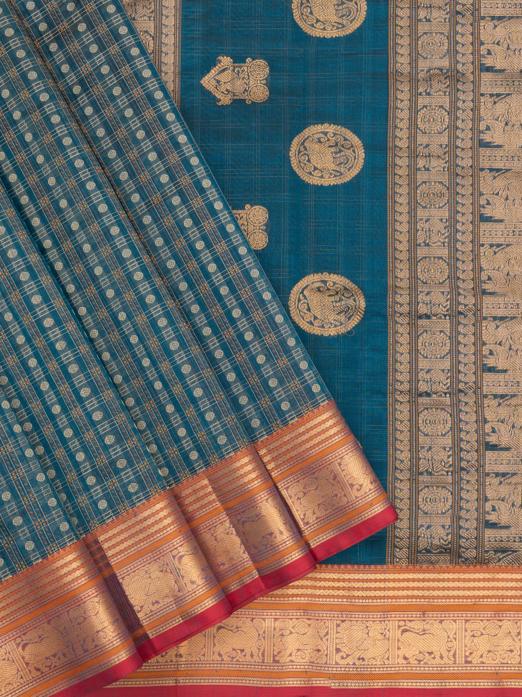 Rama green lakshambutta butta special pallu/ Silk Cotton Saree CLSA7280