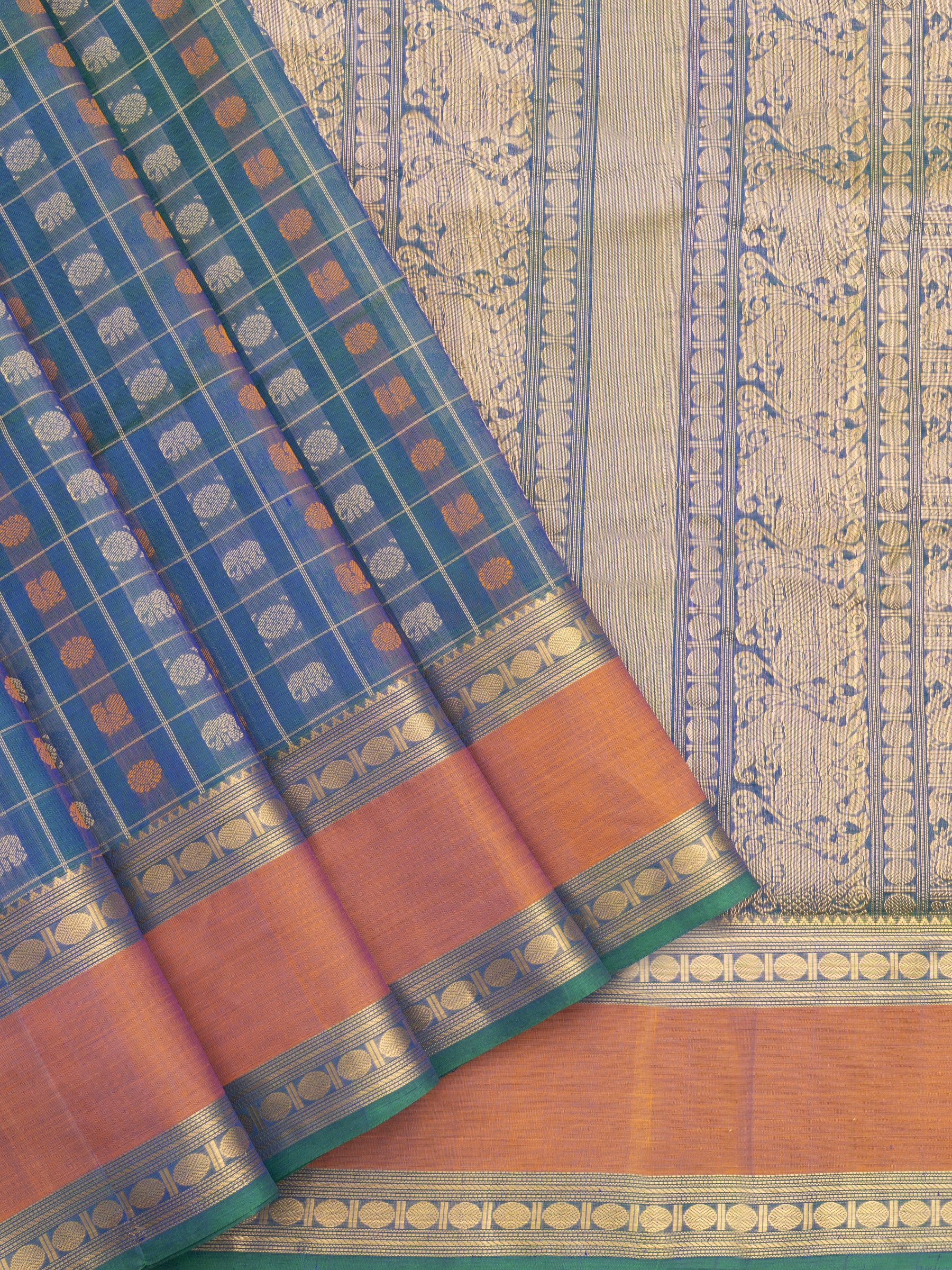 Mayilkazhuthu blue kattam multi butta /  Silk Cotton Saree CLSA7315