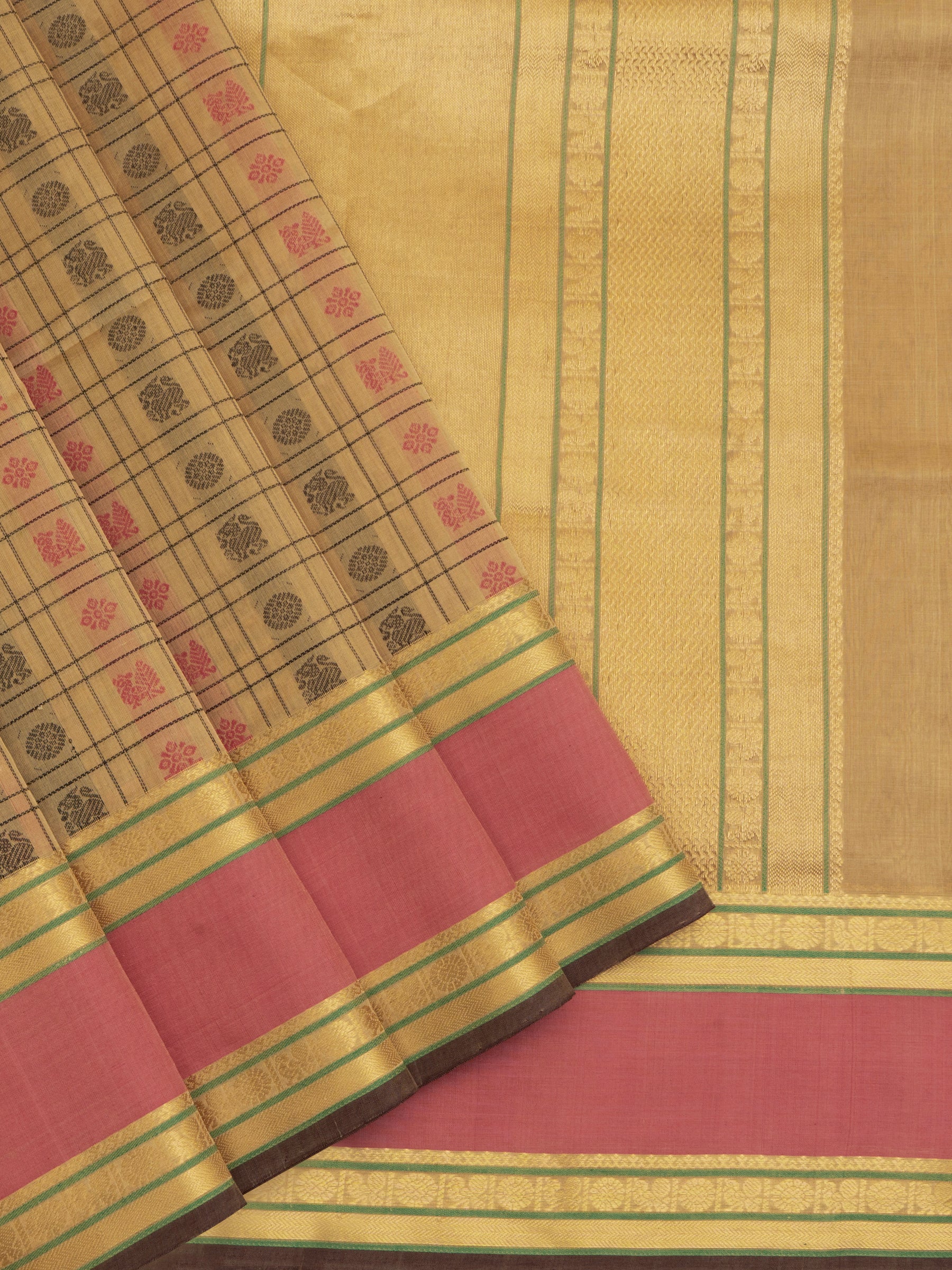 Beige kattam multi butta / Silk Cotton Saree CLSA7318