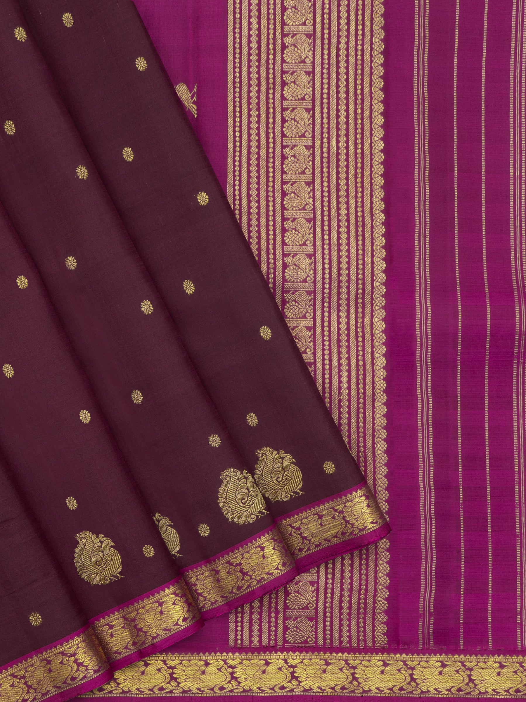 V paaku and pink bettu butta small border/ Kanjipuram Silk Saree CLSA7417
