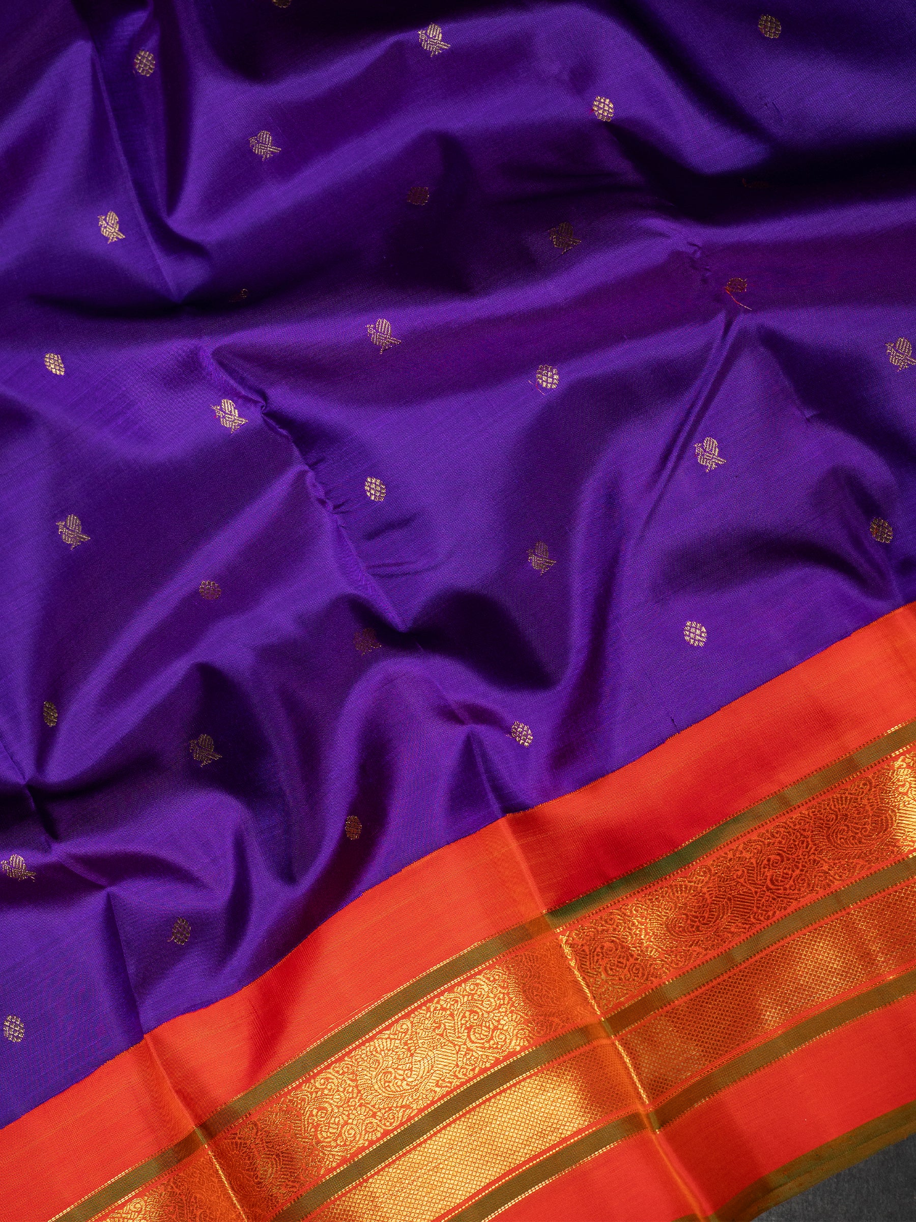 Purple with orange Korvai / Kanjipuram Silk Saree CLSA7754