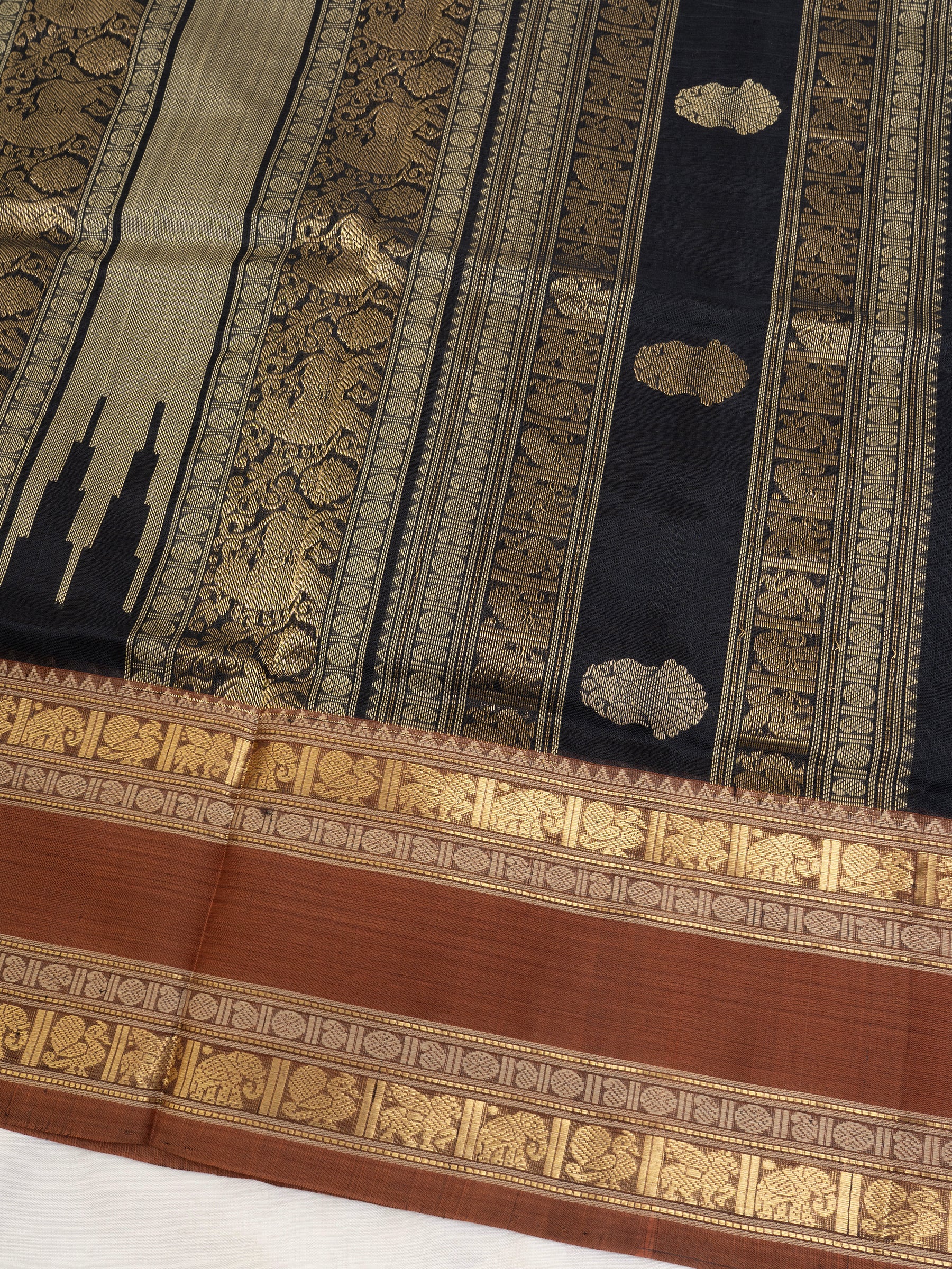 Black checks rust rettapet border/ Silk Cotton Saree CLSA7872