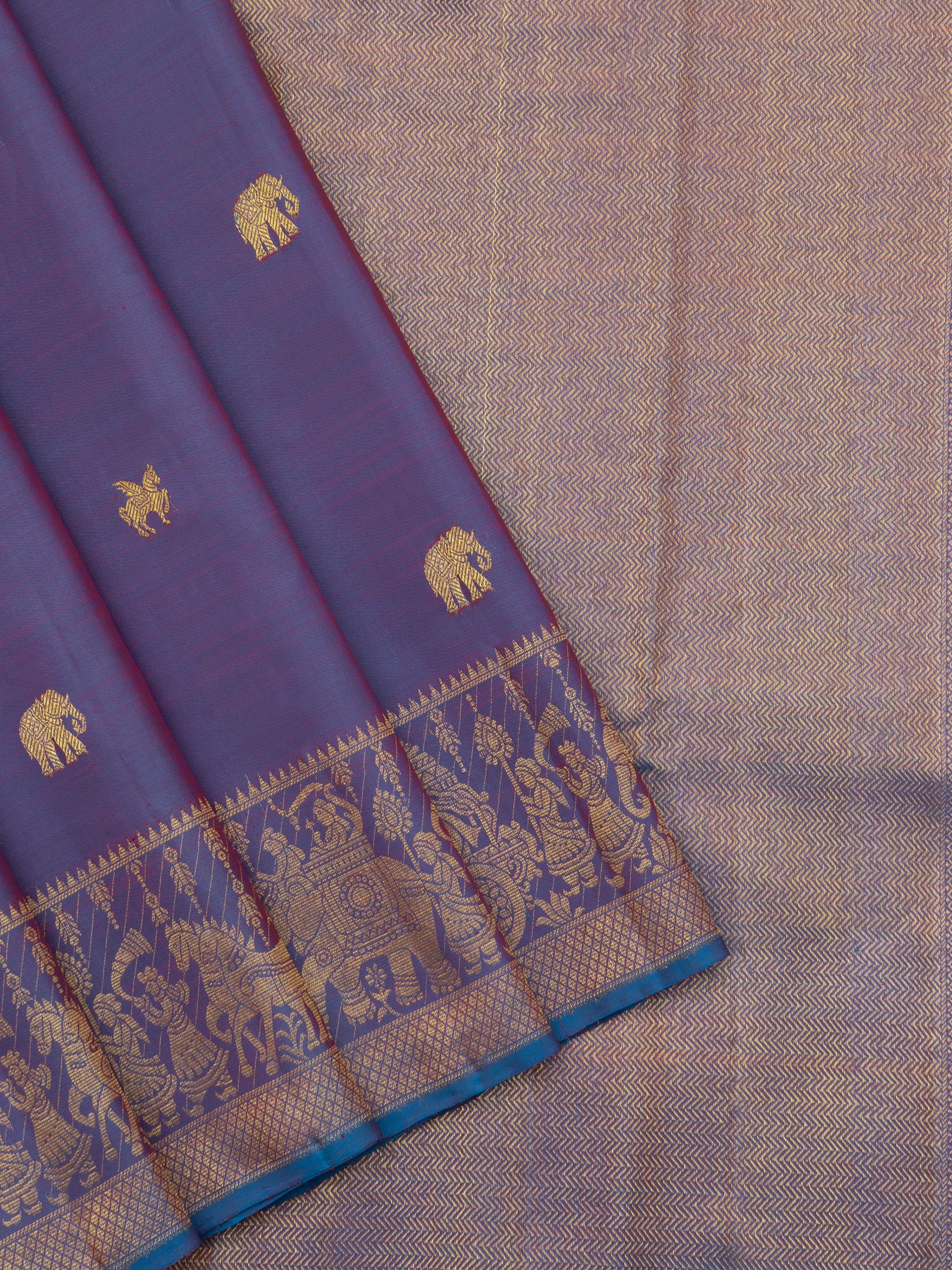 Lavender shot sky blue unique border/ Arani Silk Saree CLSA8430