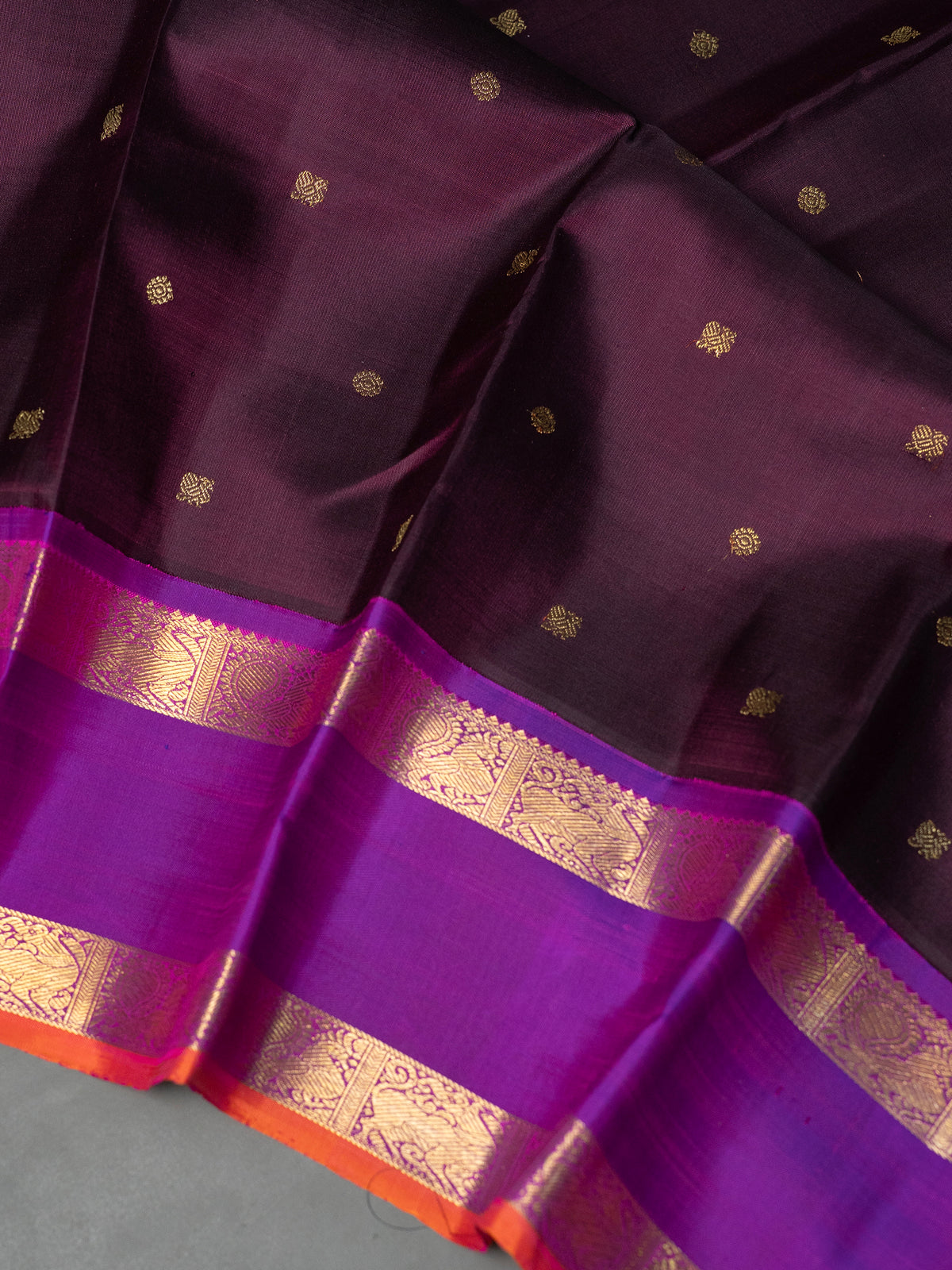 Brown and purple rettapet border kai korvai/ Kanjipuram Silk Saree CLSA8221