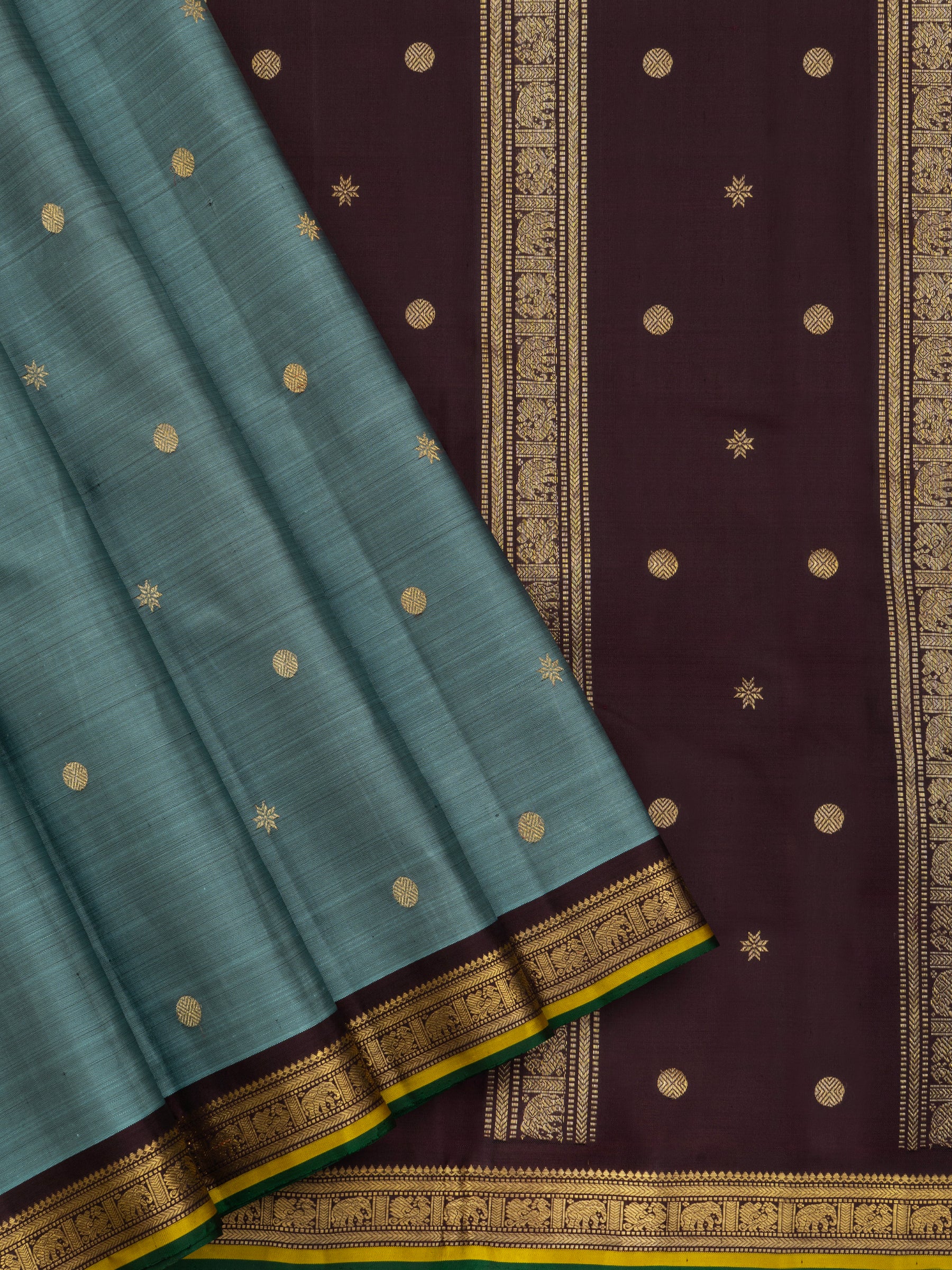 Unusual Deep powder blue and brown small border / Kanjipuram Silk Saree CLSA8268