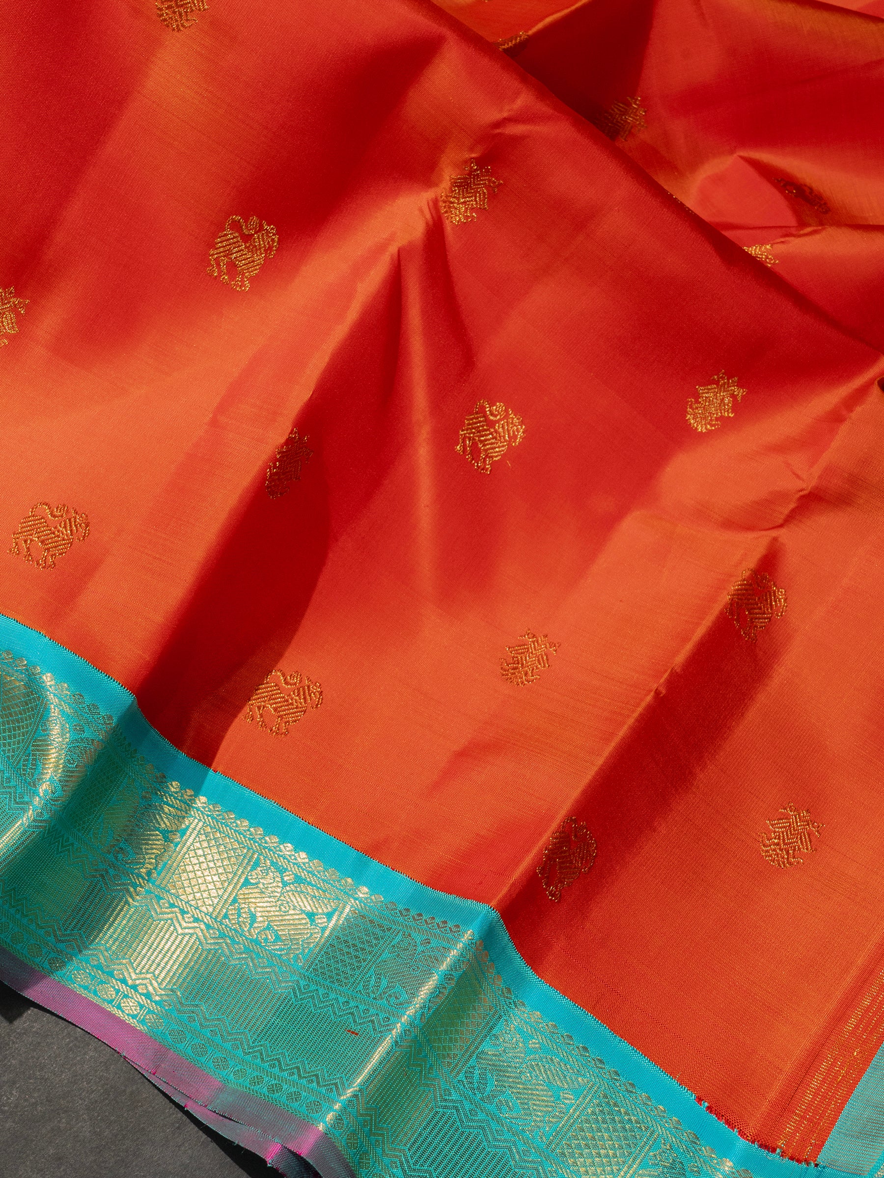 Orange with turquoise blue / Kanjivaram Saree CLSA8333