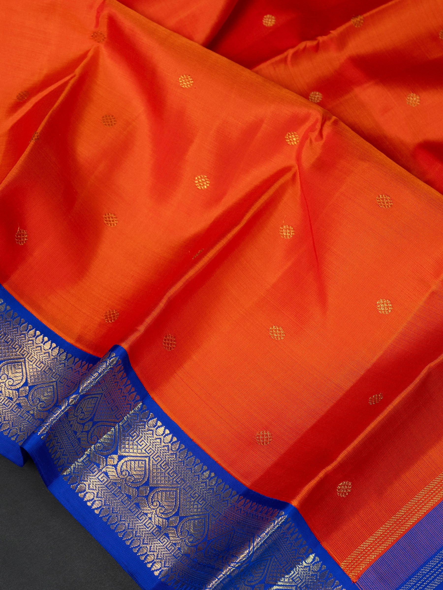 Orange and blue kai korvai/ Kanjipuram Saree CLSA8438