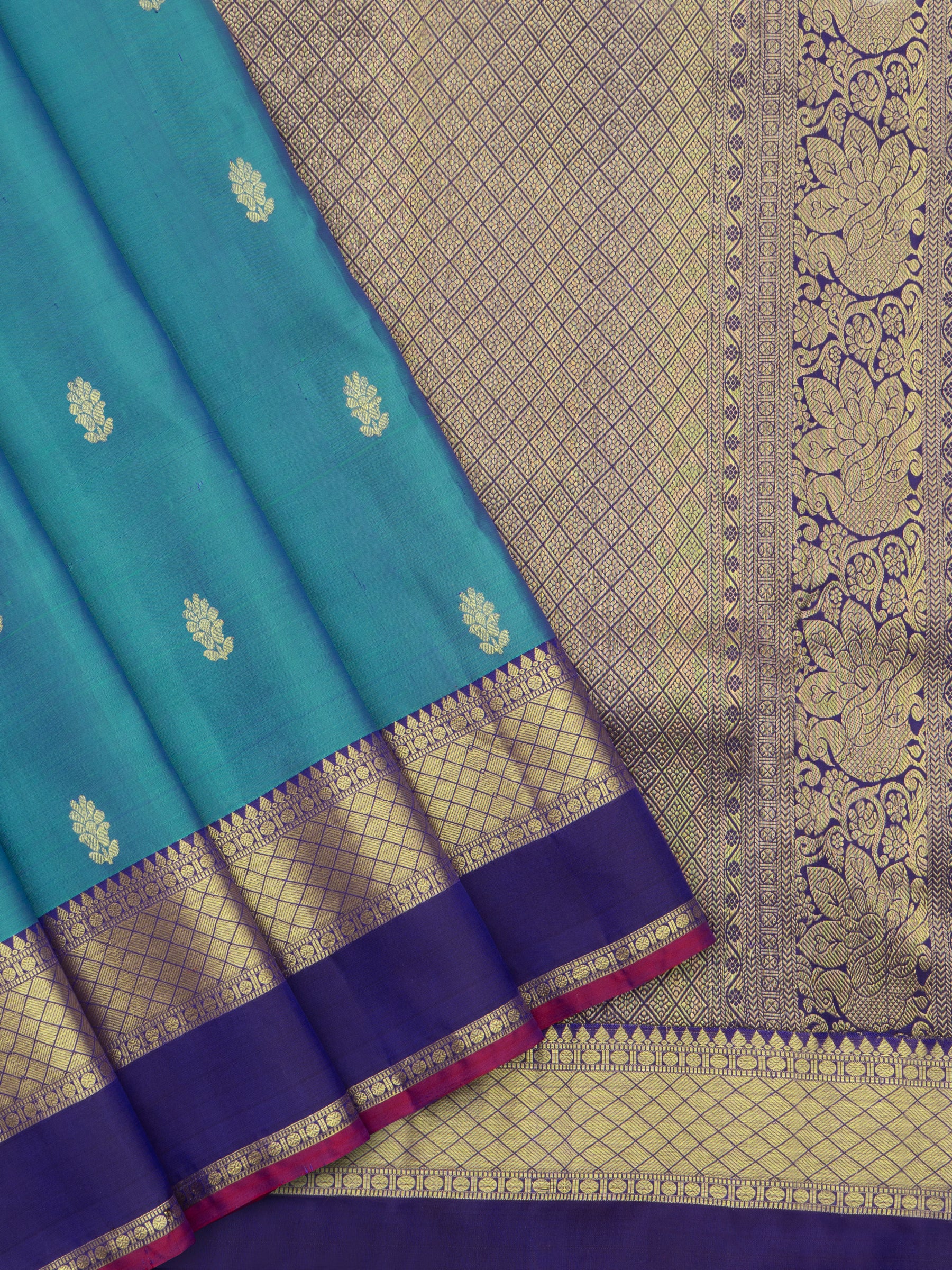 Teal blue and dark blue / Arani Silk Saree CLSA8494