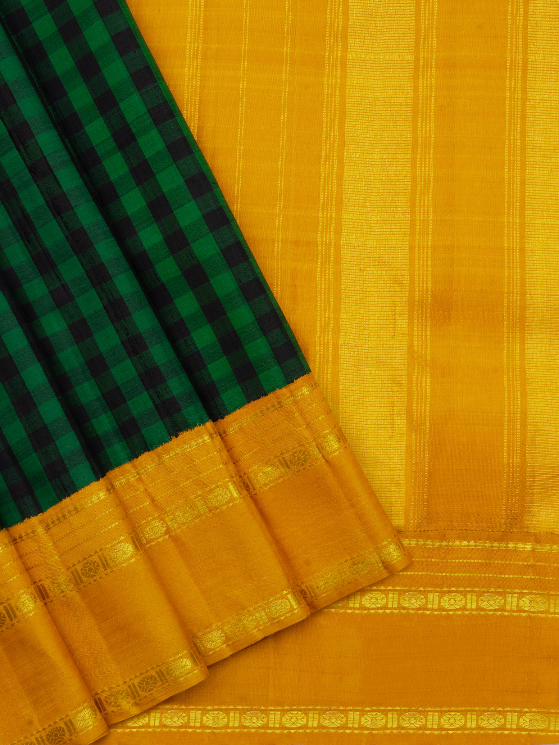 Vintage green and black kattam - Ganga jamuna border korvai / Arani Silk Saree CLSA8768