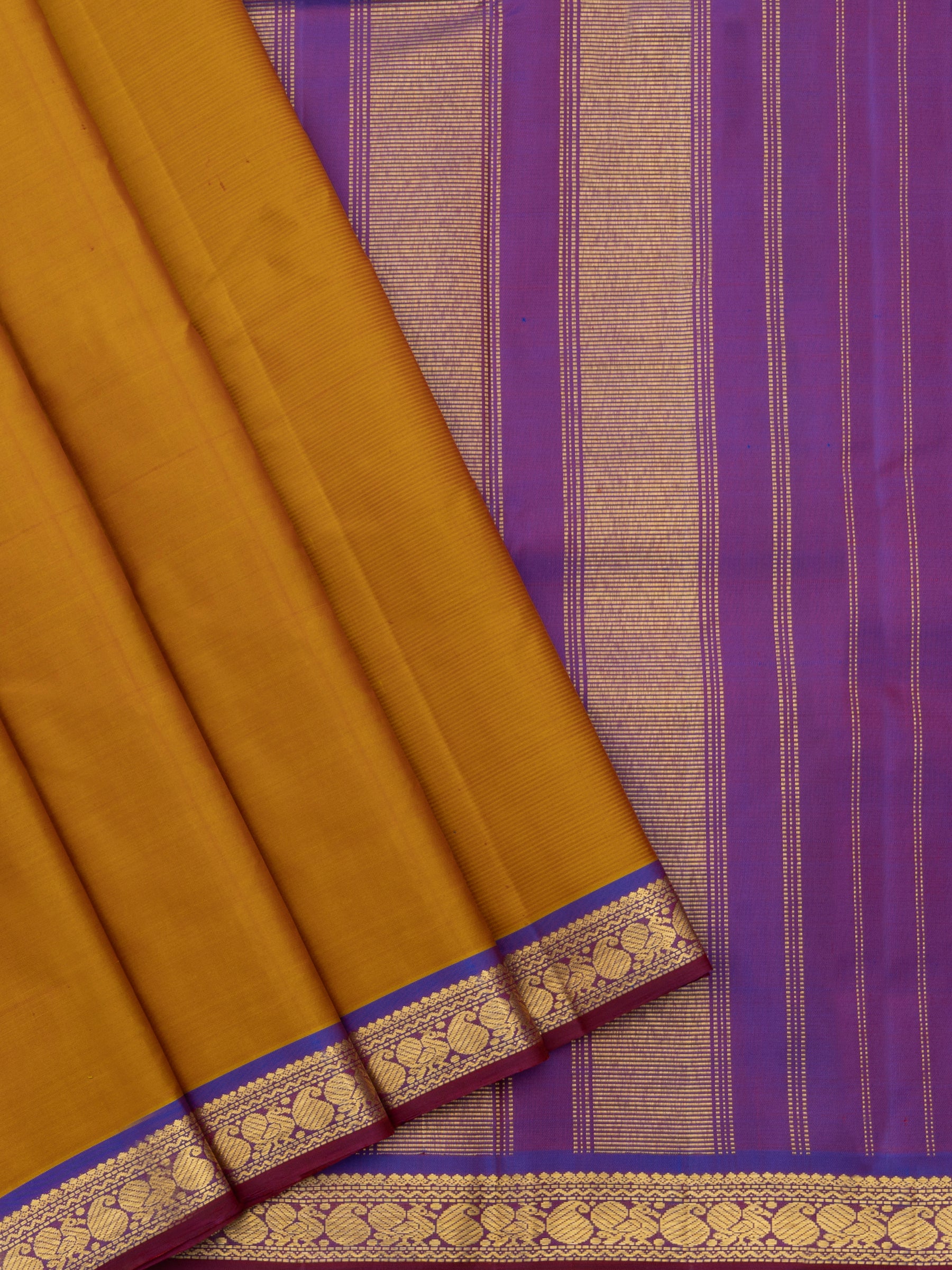 Mustard and purple small border / Arani Silk Saree CLSA9026
