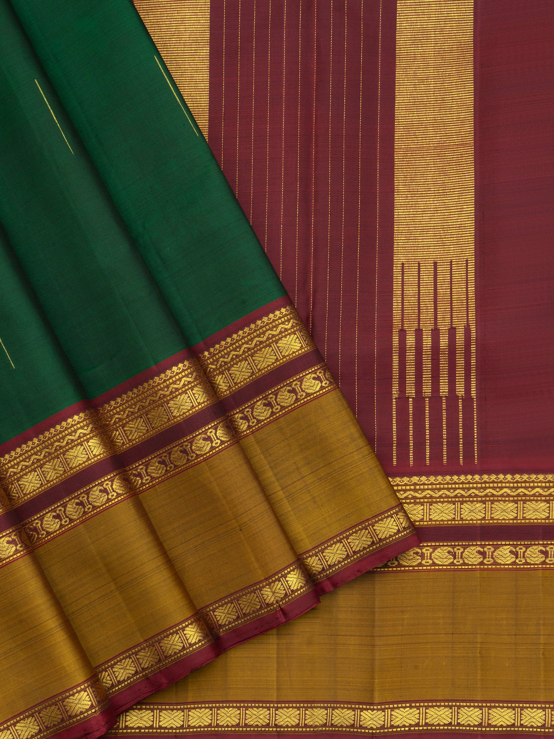 Green and mustard border / Arani Silk Saree CLSA9042