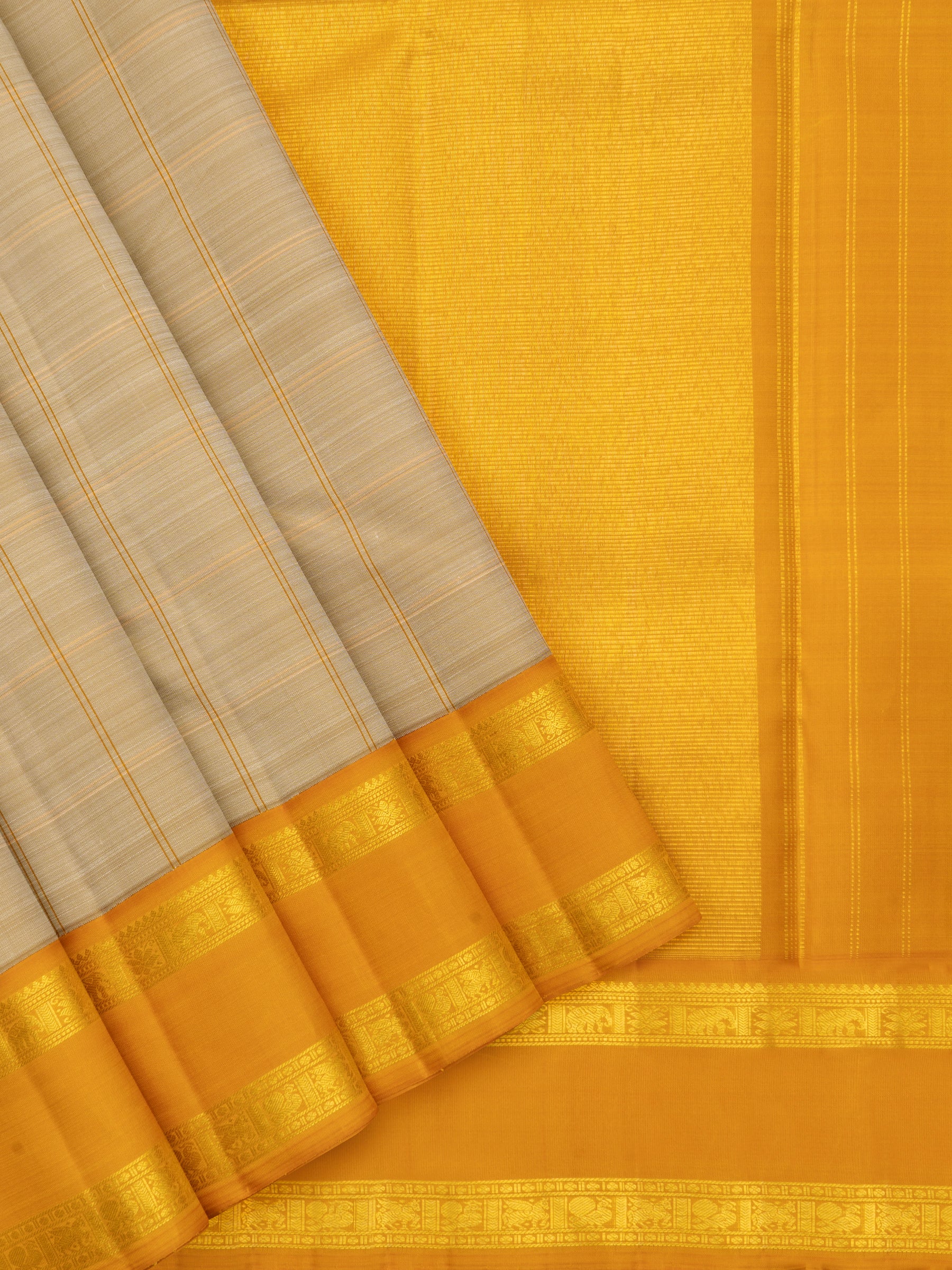 Beige kattam and mustard yellow rettapet border/ Arani Silk Saree CLSA9050