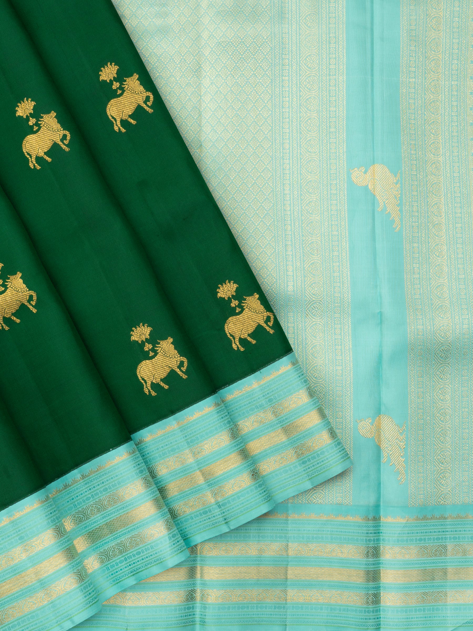 Green and turquoise blue komatha butta / Arani silk CL9088
